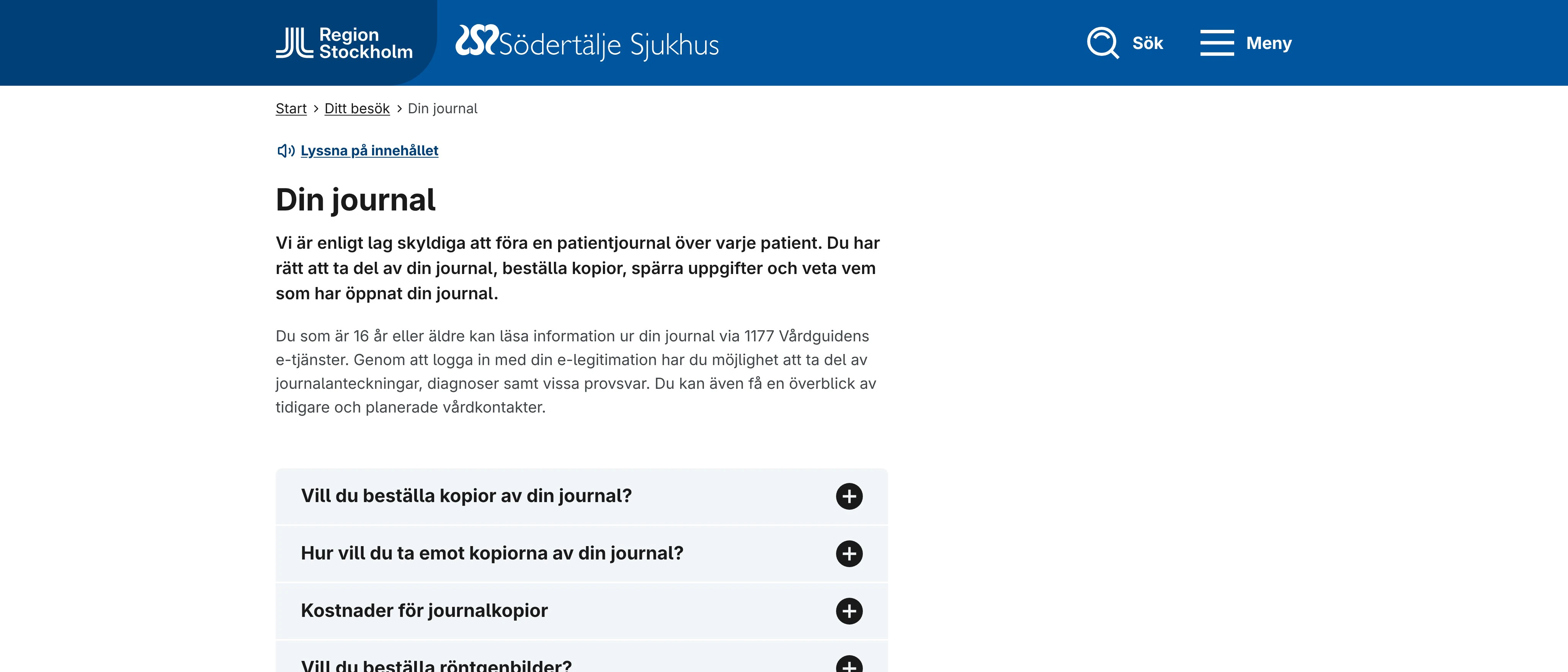 Administrativ sjukhusservice, Södertälje sjukhus