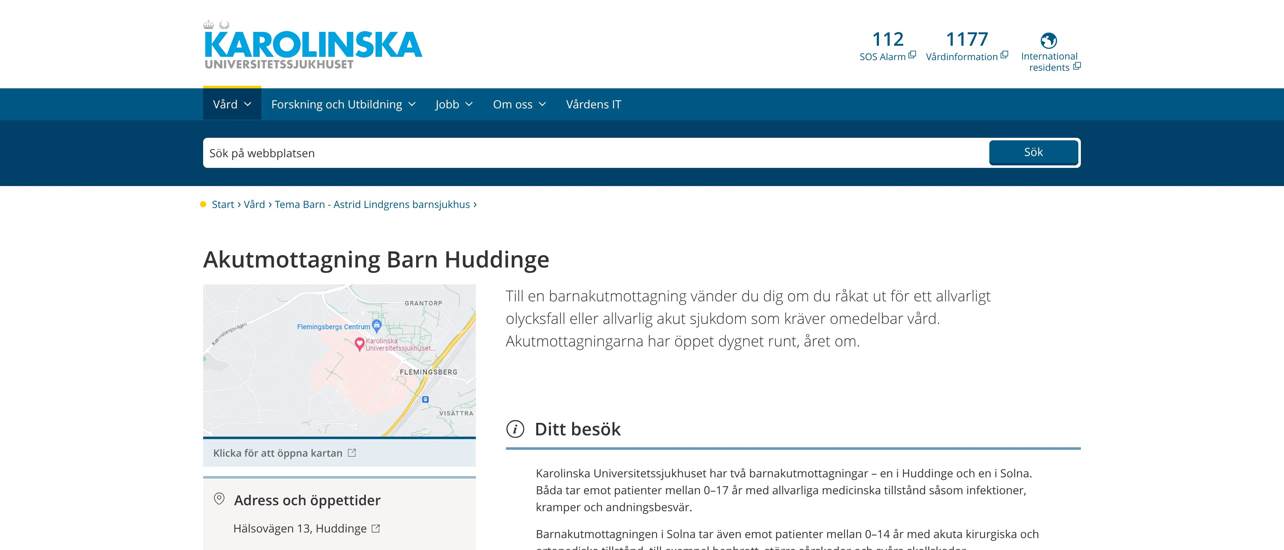 Akutmottagning Barn Huddinge, Karolinska Universitetssjukhuset