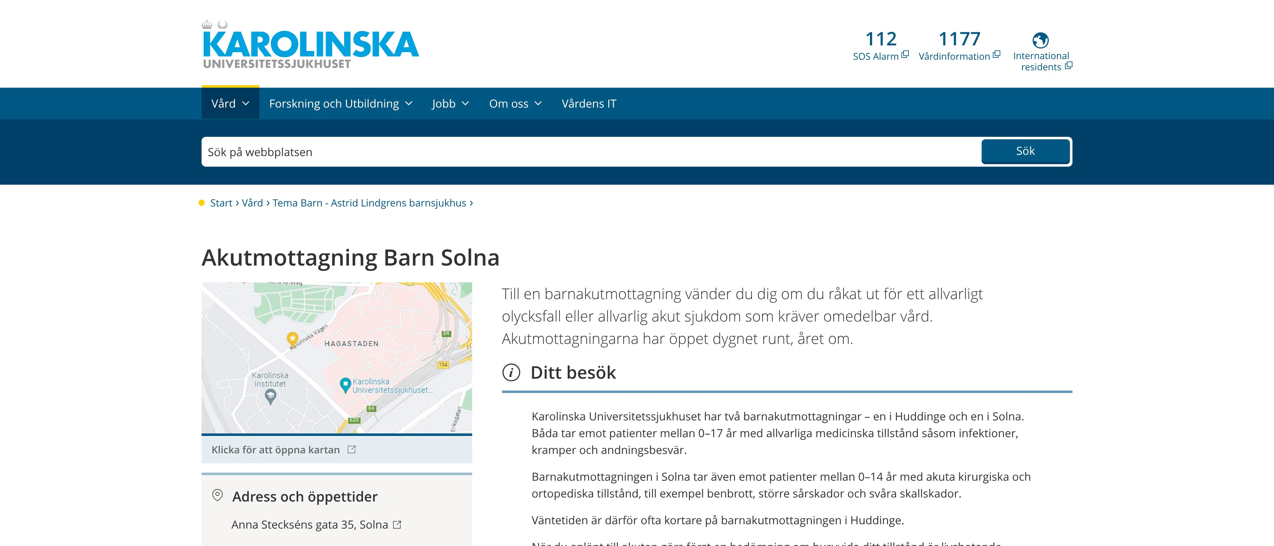 Akutmottagning Barn Solna, Karolinska Universitetssjukhuset