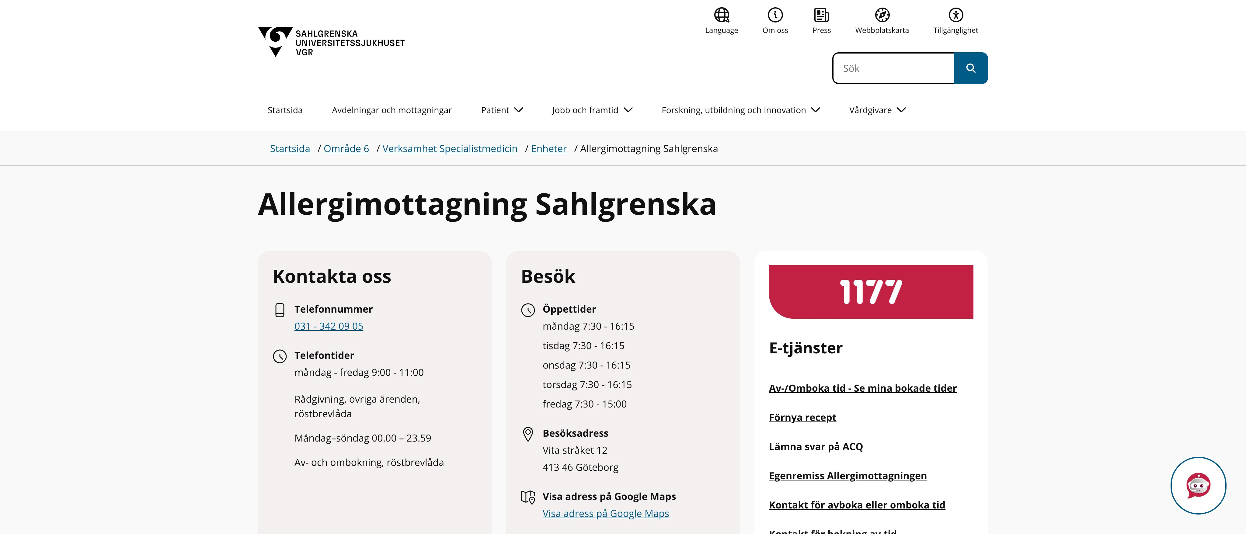 Allergimottagning Sahlgrenska, Göteborg