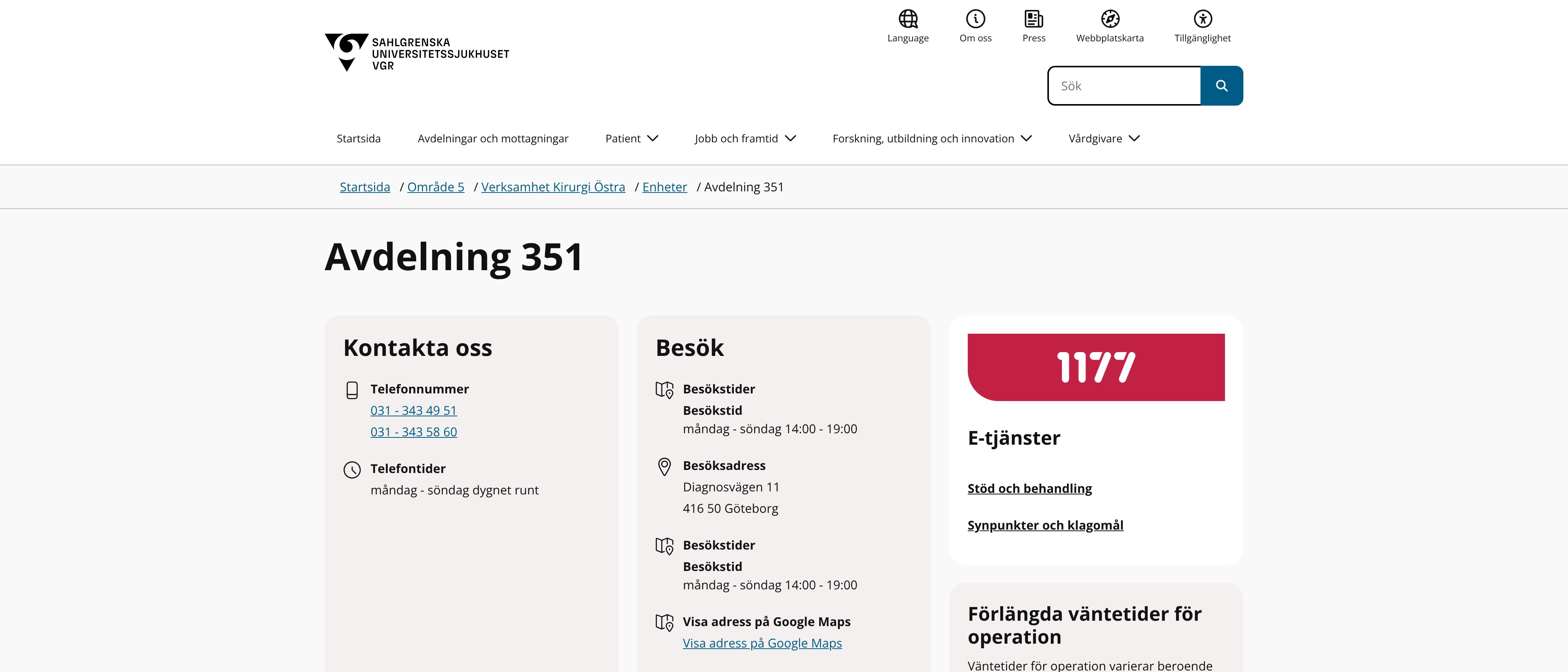 Avdelning 351 kirurgi Östra, Göteborg