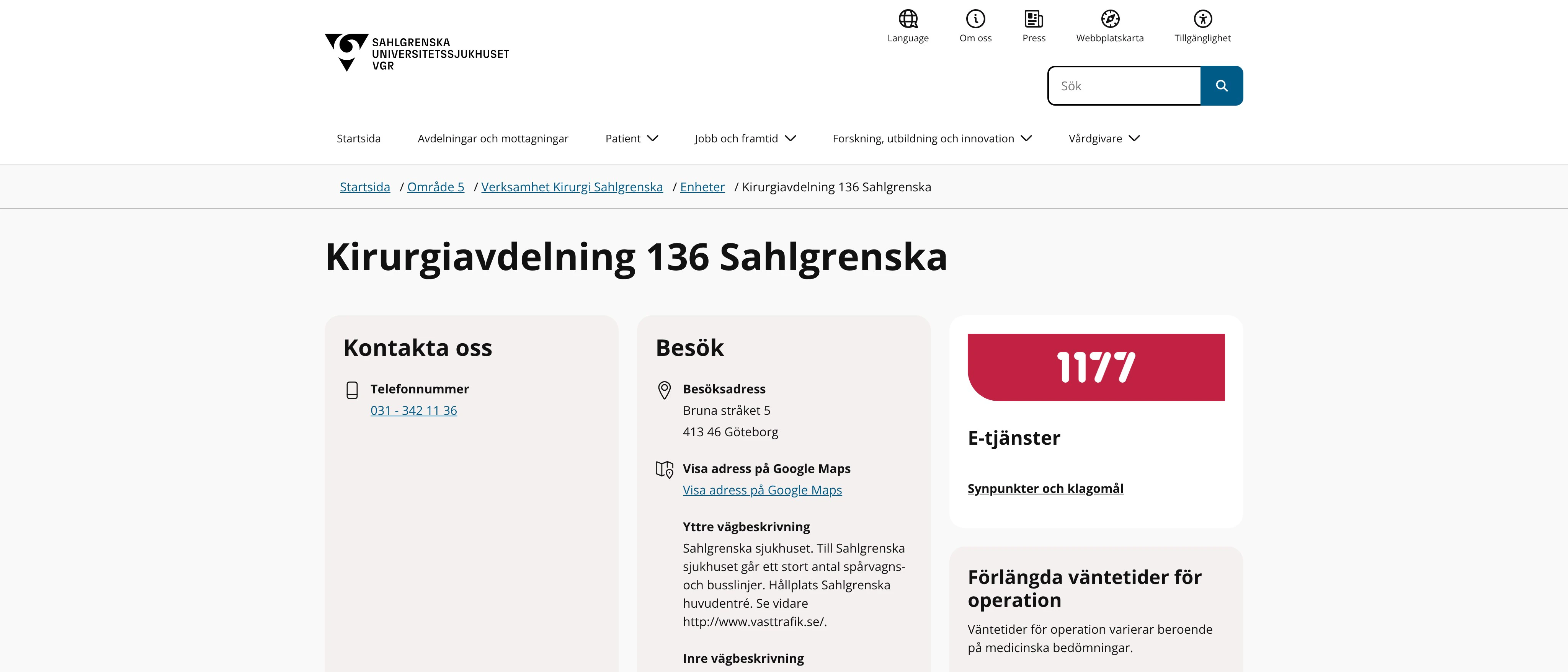 Kirurgiavdelning 136 Sahlgrenska, Göteborg
