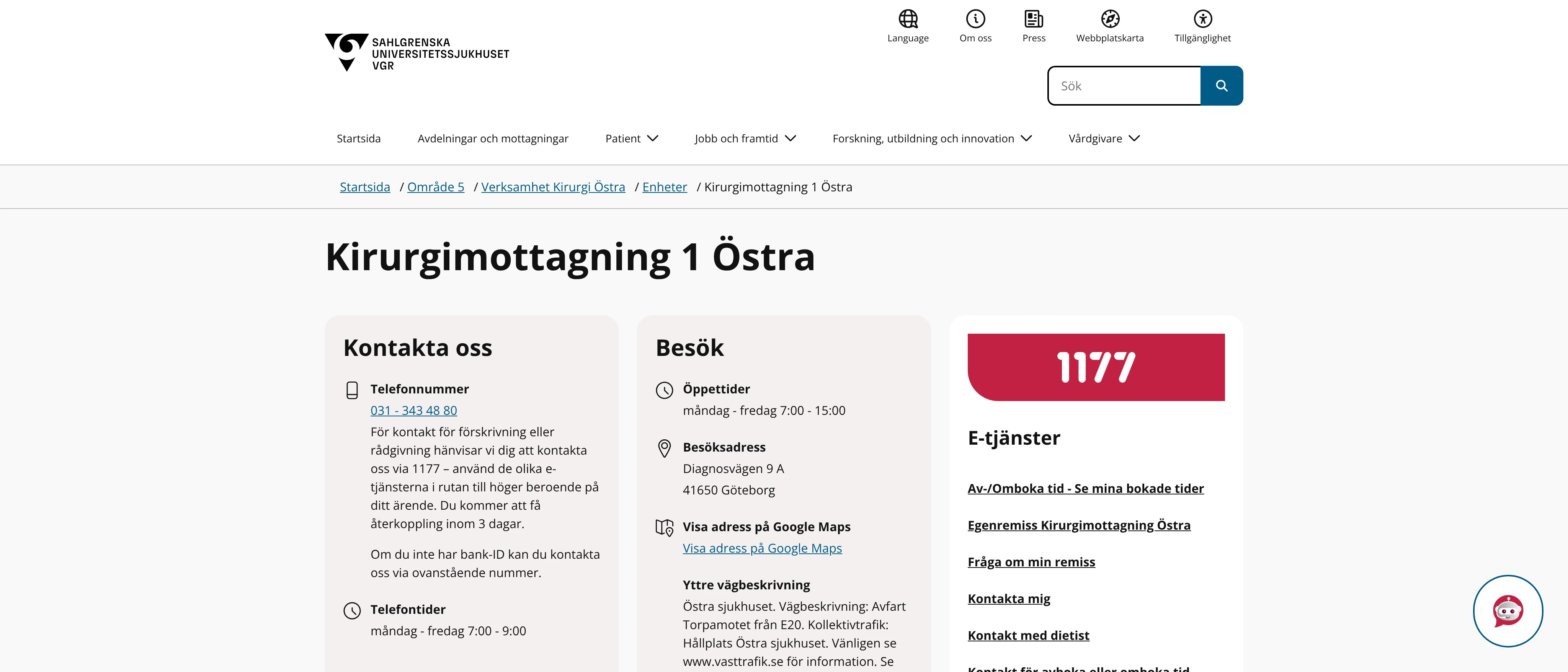 Kirurgimottagning 1 Östra, Göteborg
