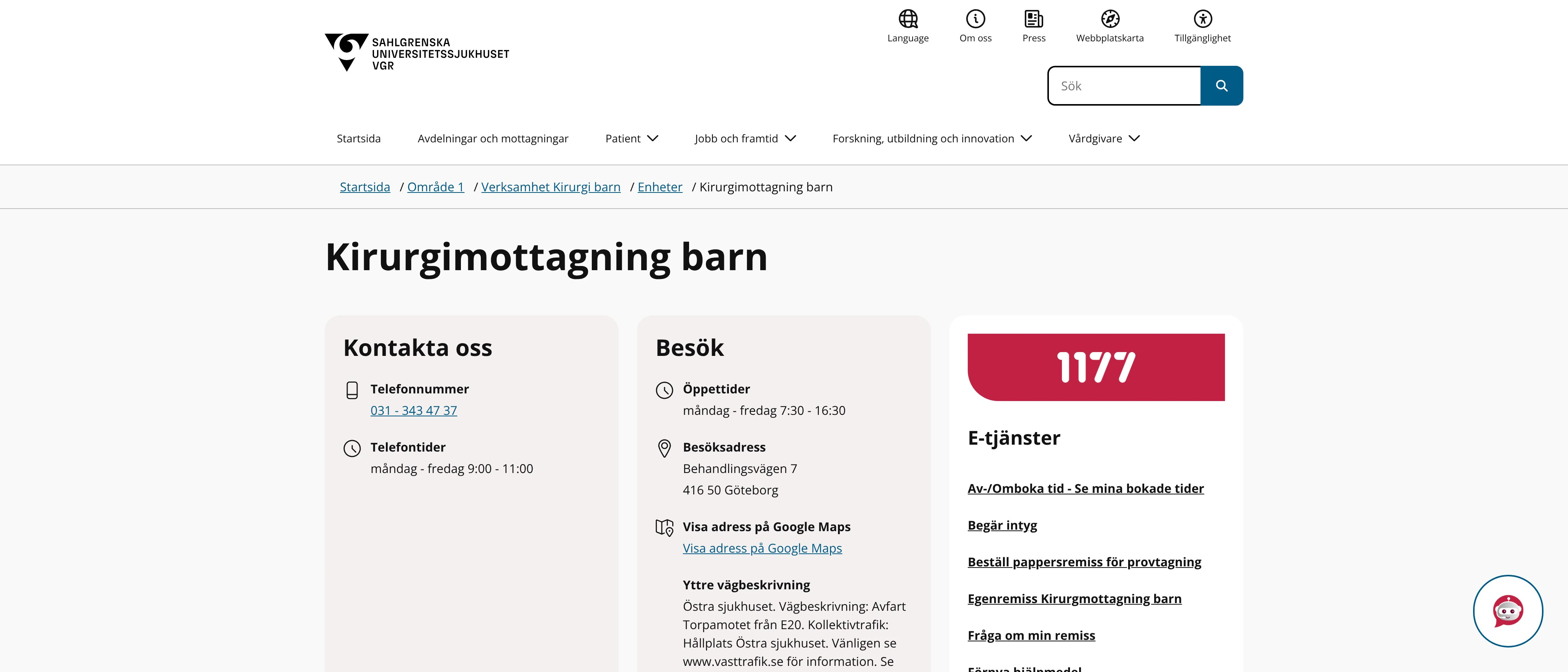 Kirurgimottagning barn, Göteborg