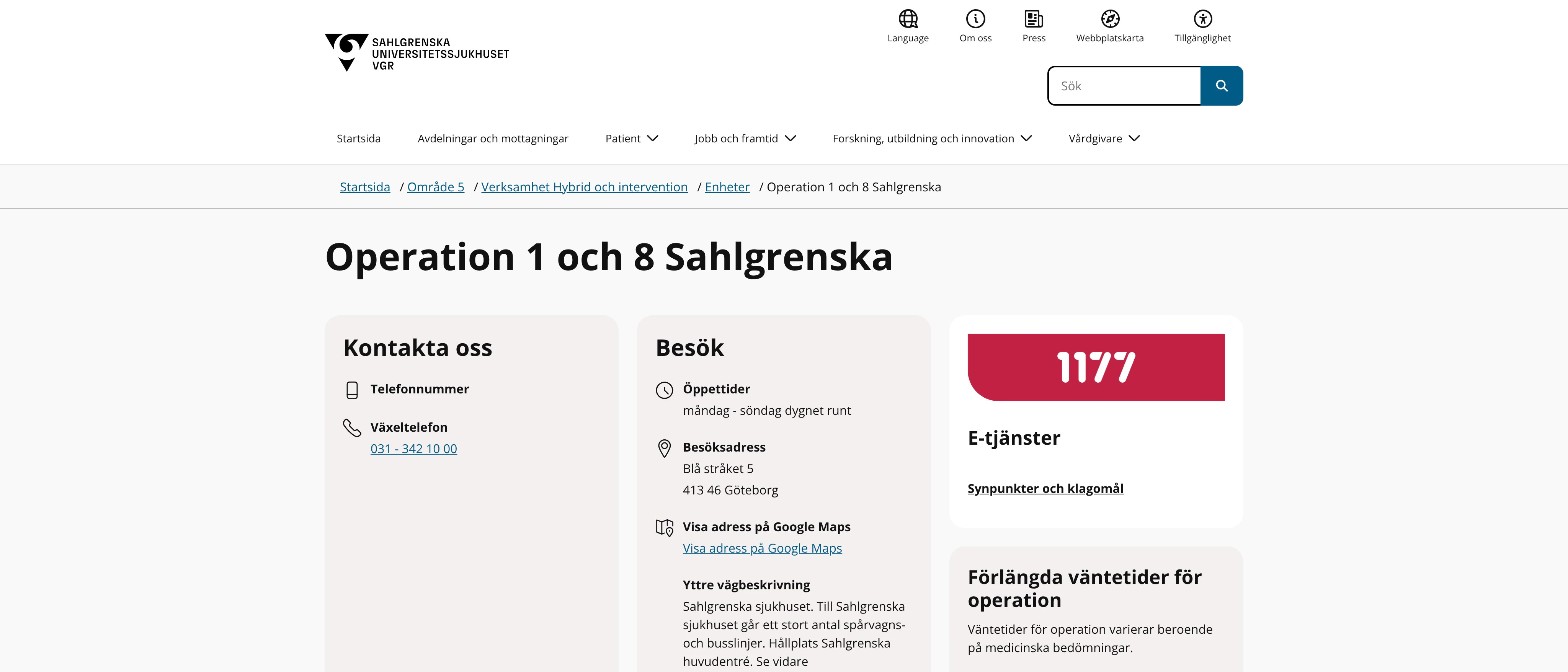 Operation 1 och 8 Sahlgrenska, Göteborg