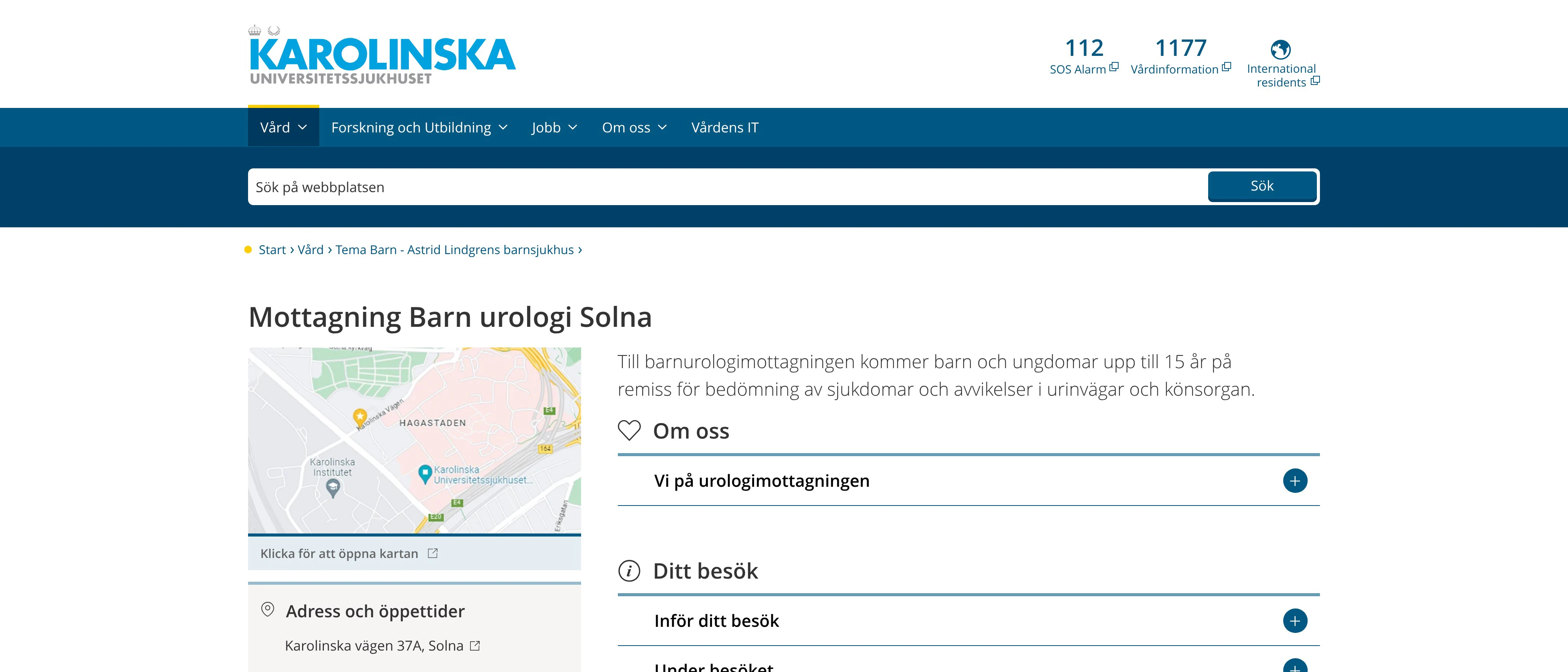 Mottagning Barn Urologi Uroterapi Solna, Karolinska Universitetssjukhuset