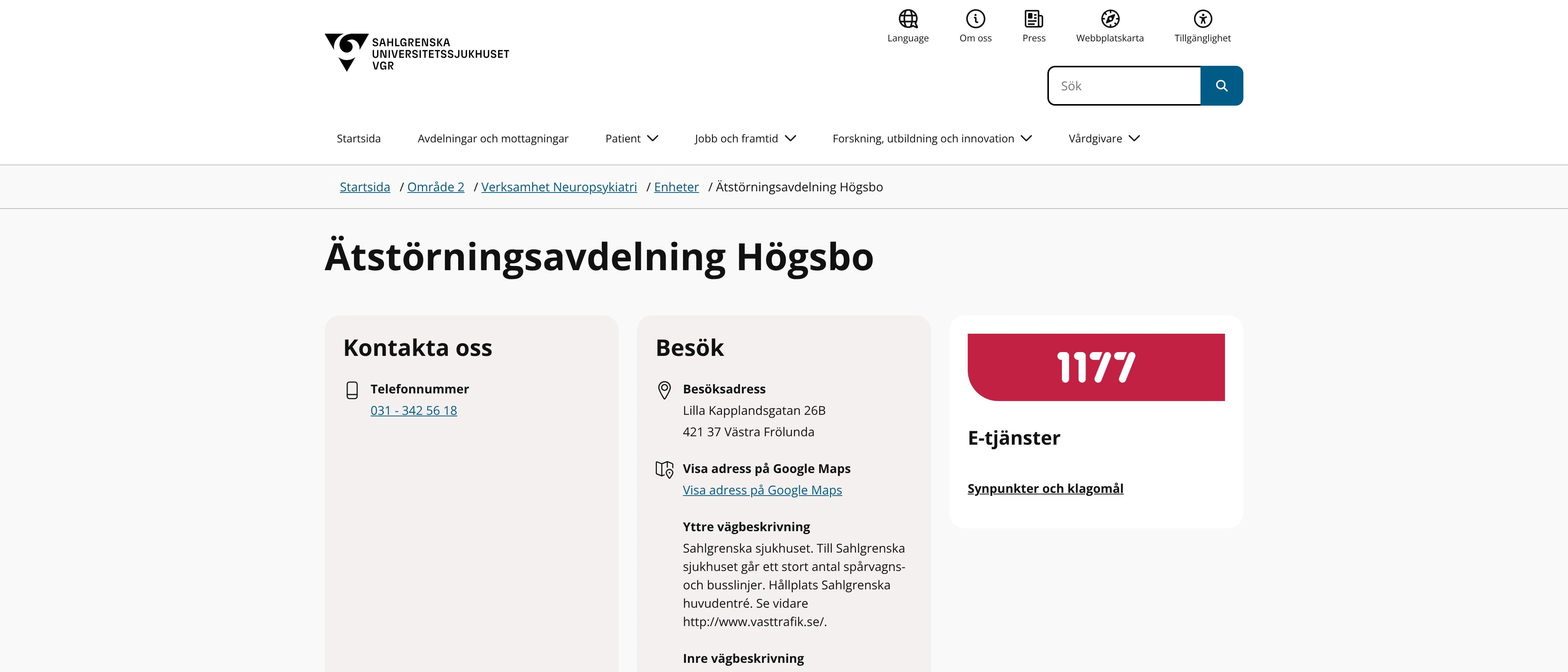 Ätstörningsavdelning Högsbo, Västra Frölunda