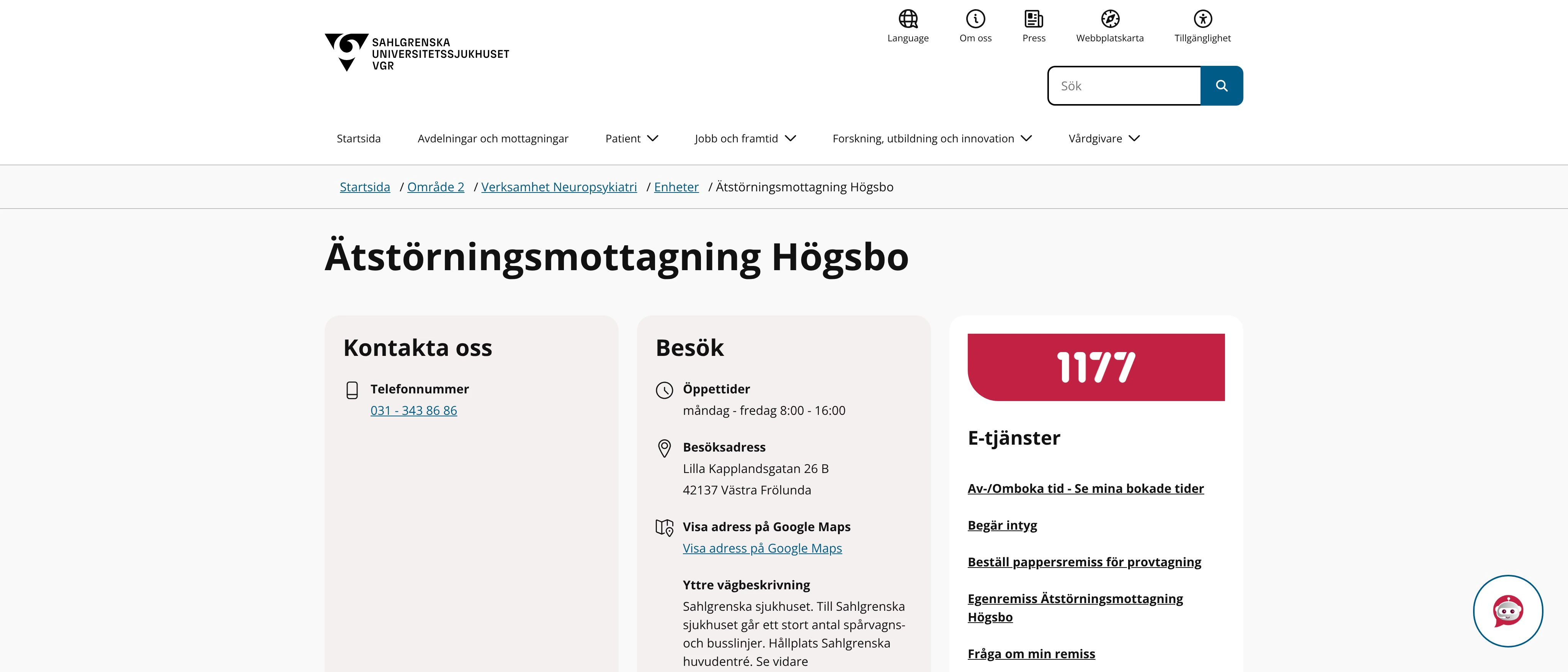 Ätstörningsmottagning Högsbo, Västra Frölunda