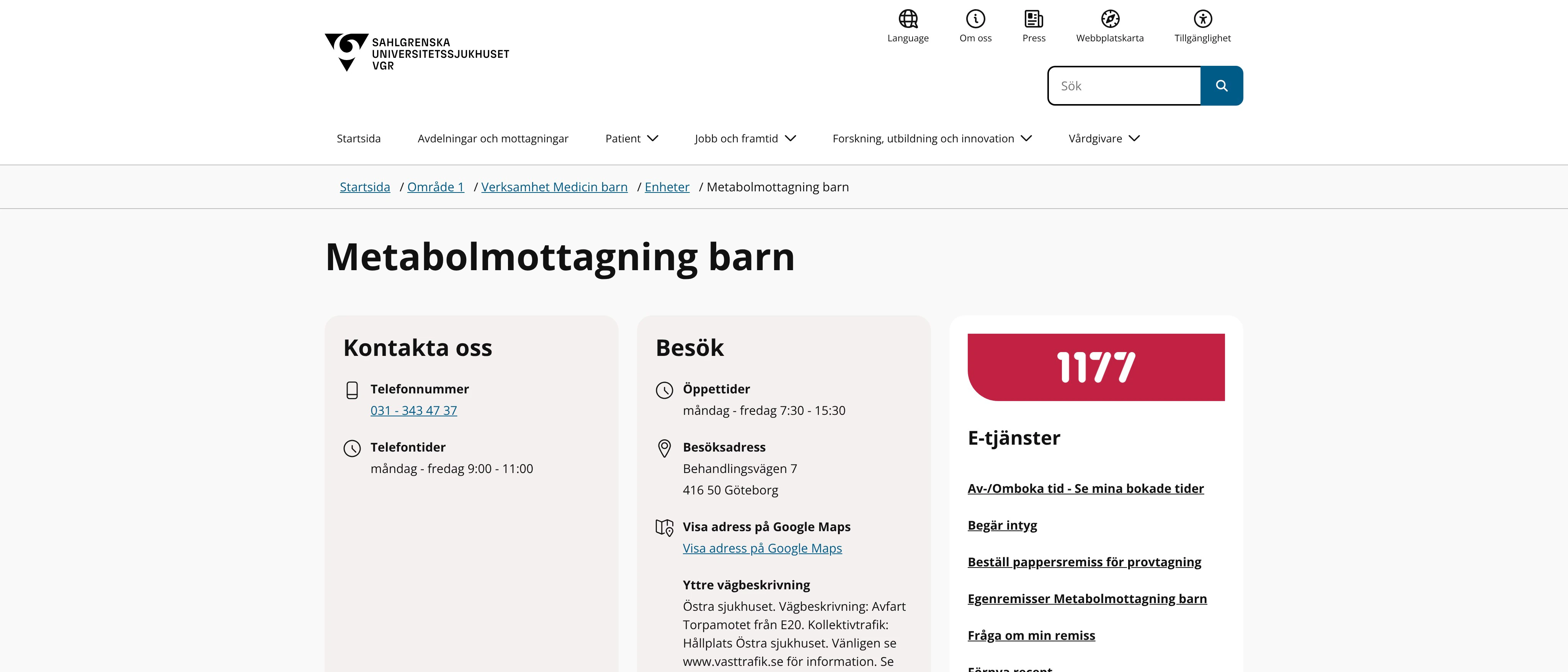 Metabolmottagning barn, Göteborg