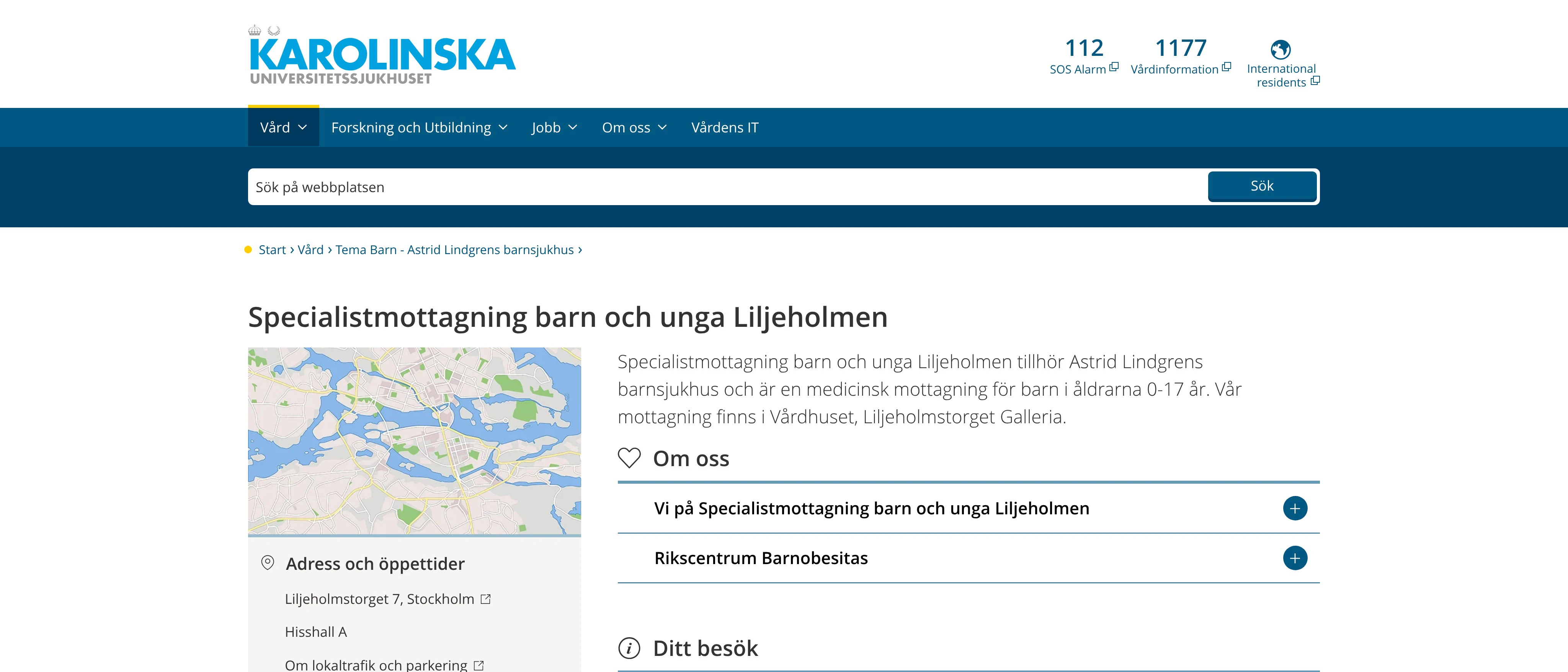 Specialistmottagning barn och unga Liljeholmen, Karolinska Universitetssjukhuset