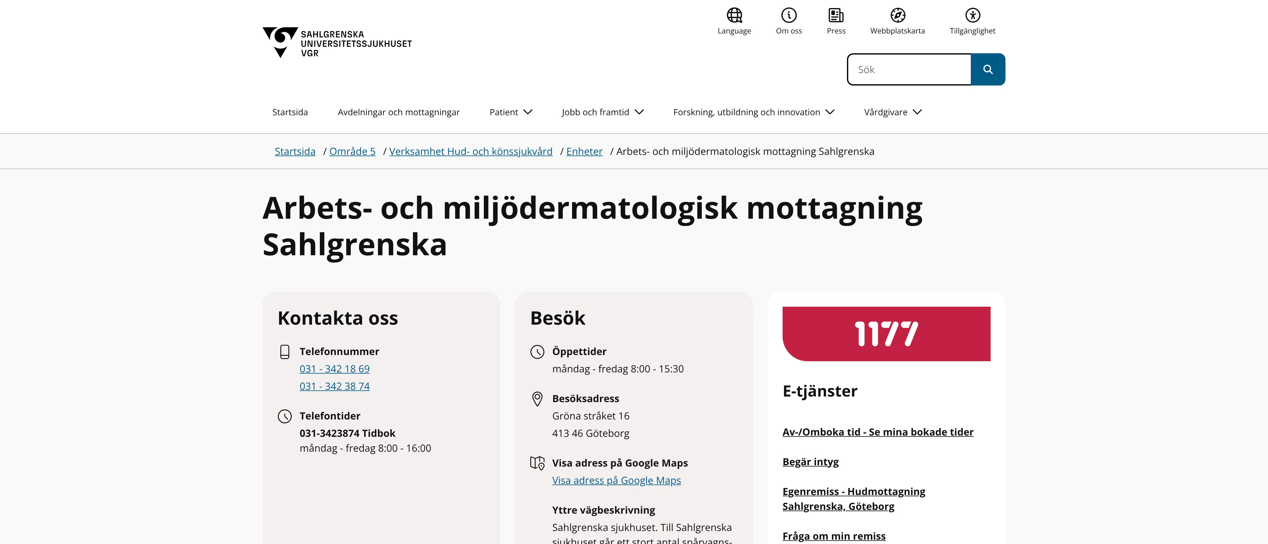 Arbets- och miljödermatologisk mottagning Sahlgrenska, Göteborg