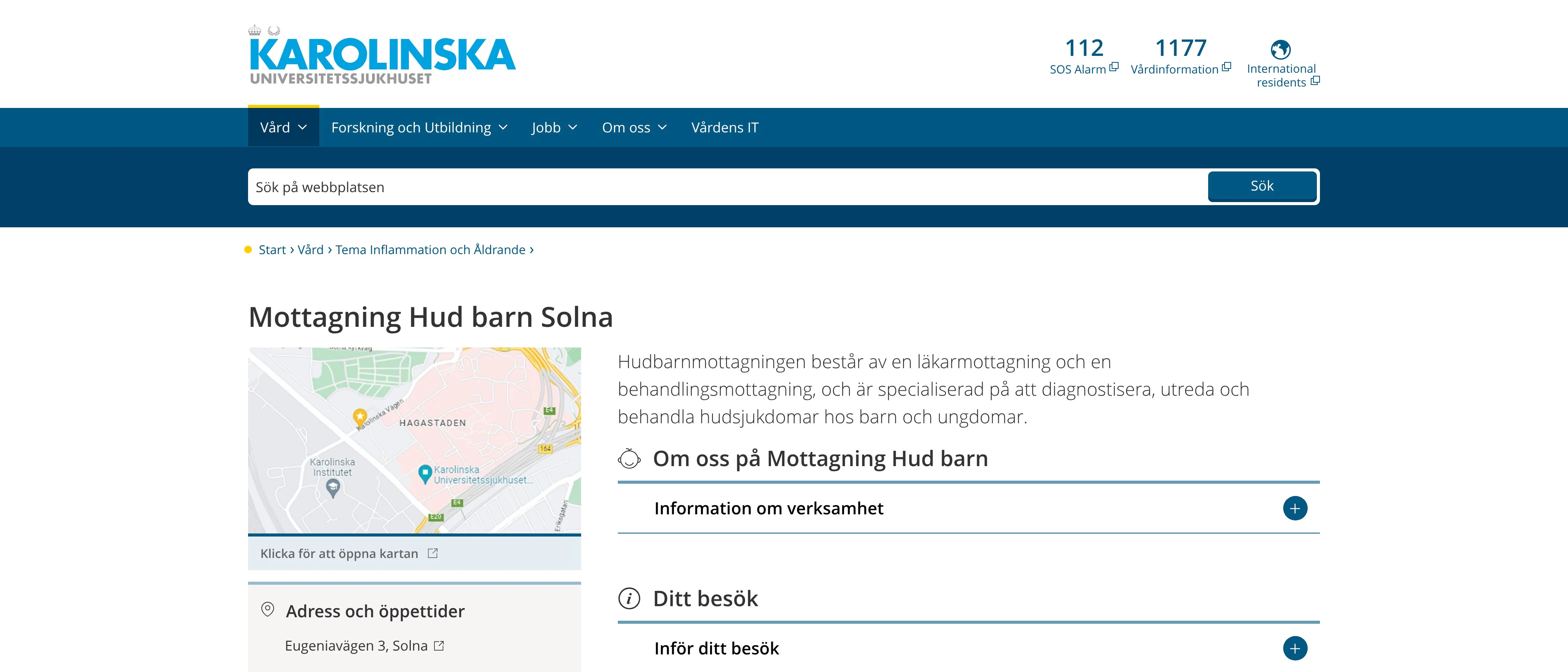 Mottagning Hud barn Solna, Karolinska Universitetssjukhuset