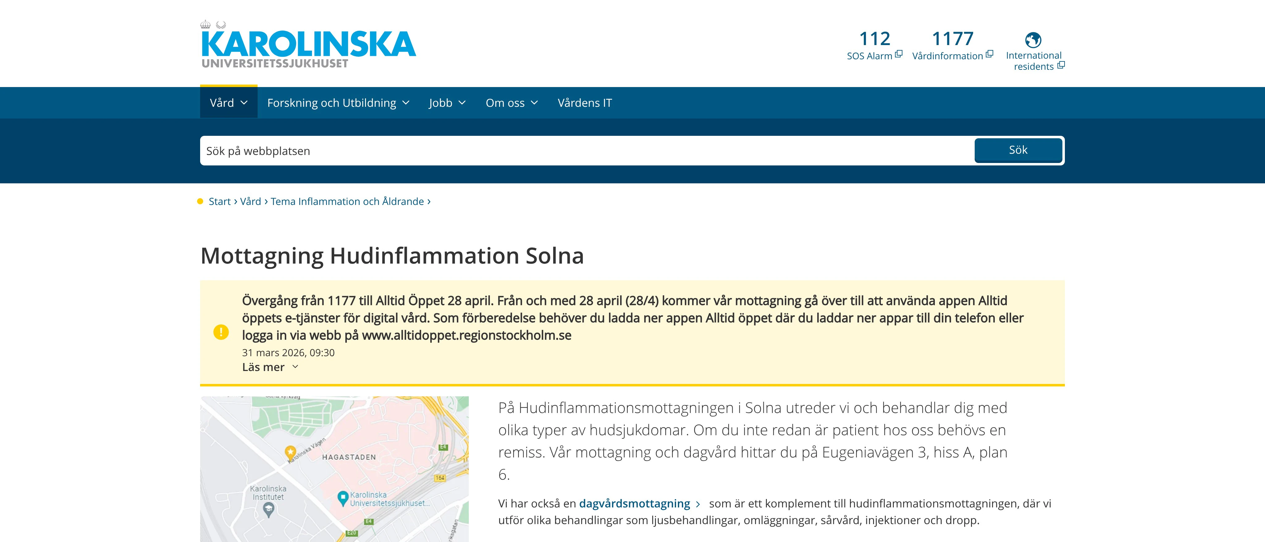 Mottagning Hudinflammation Solna, Karolinska Universitetssjukhuset
