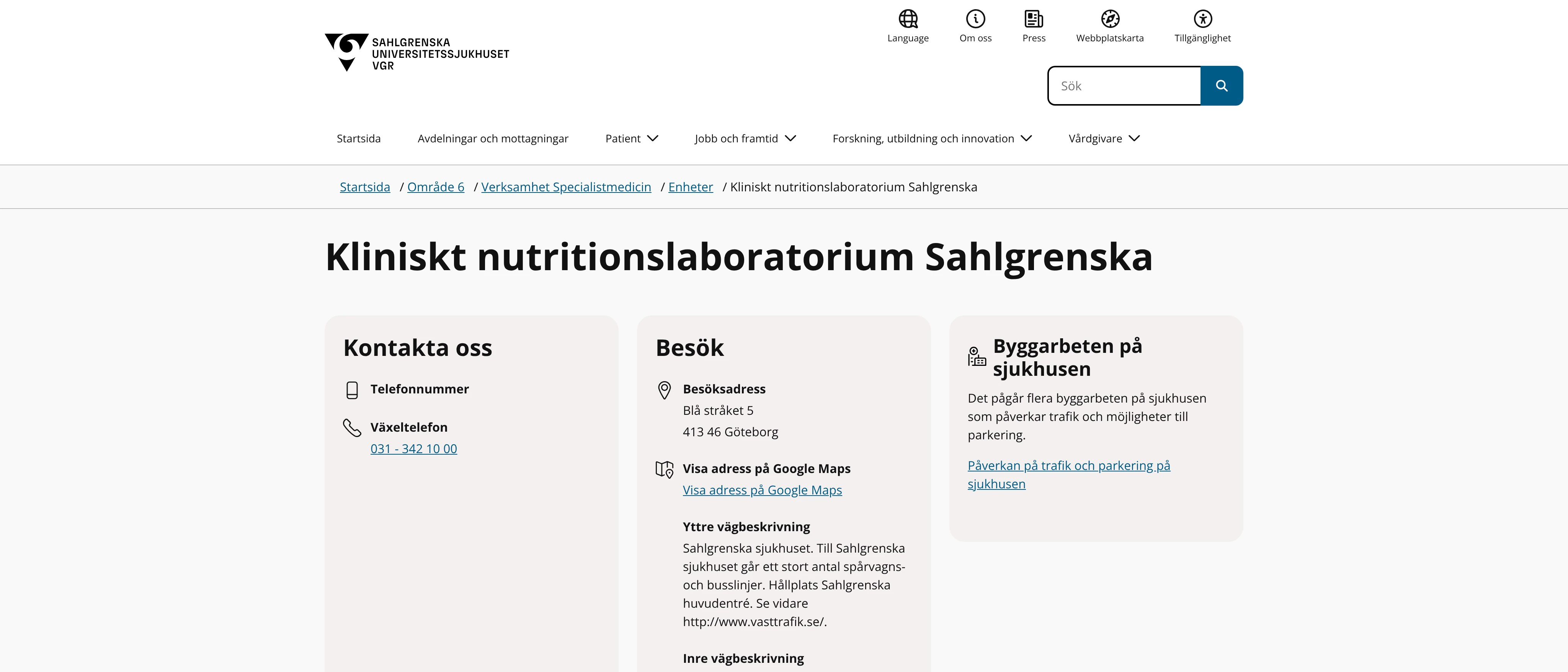 Kliniskt nutritionslaboratorium Sahlgrenska, Göteborg