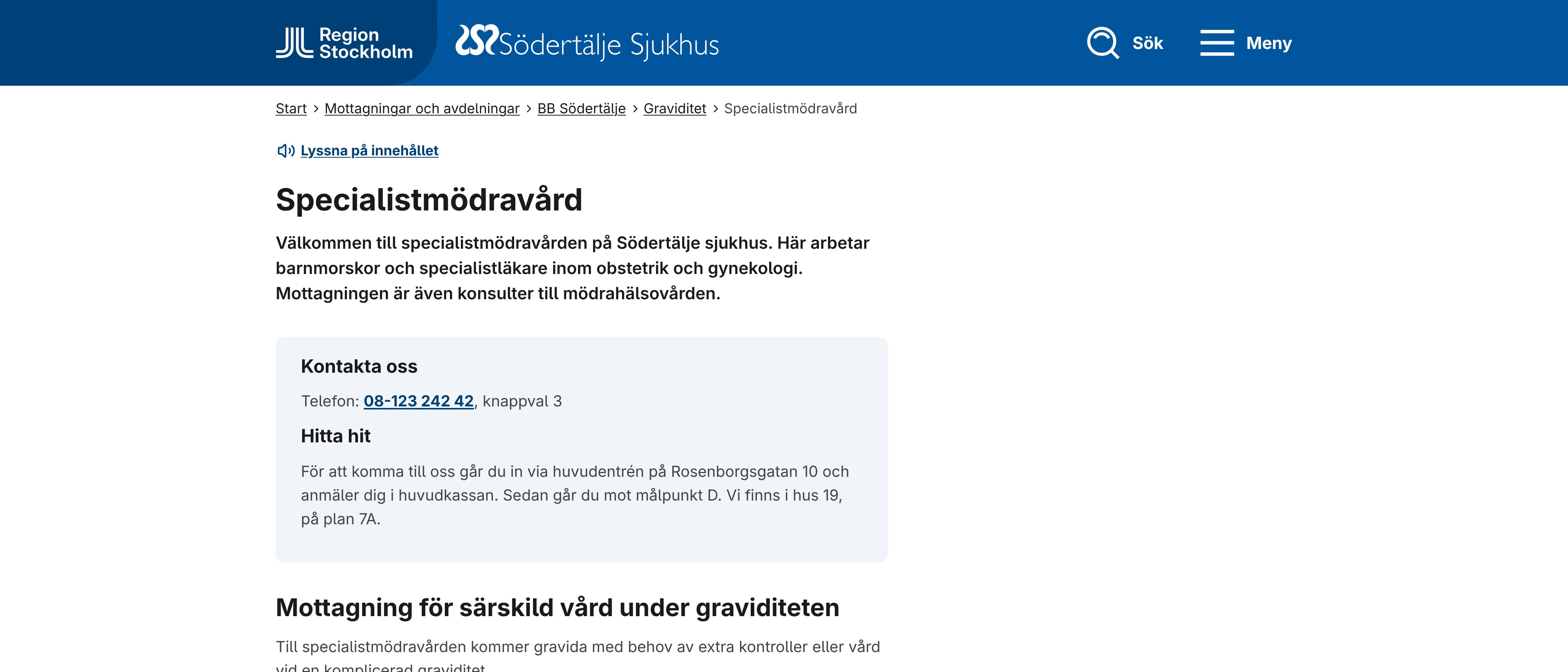 Specialistmödravård STS, Södertälje sjukhus