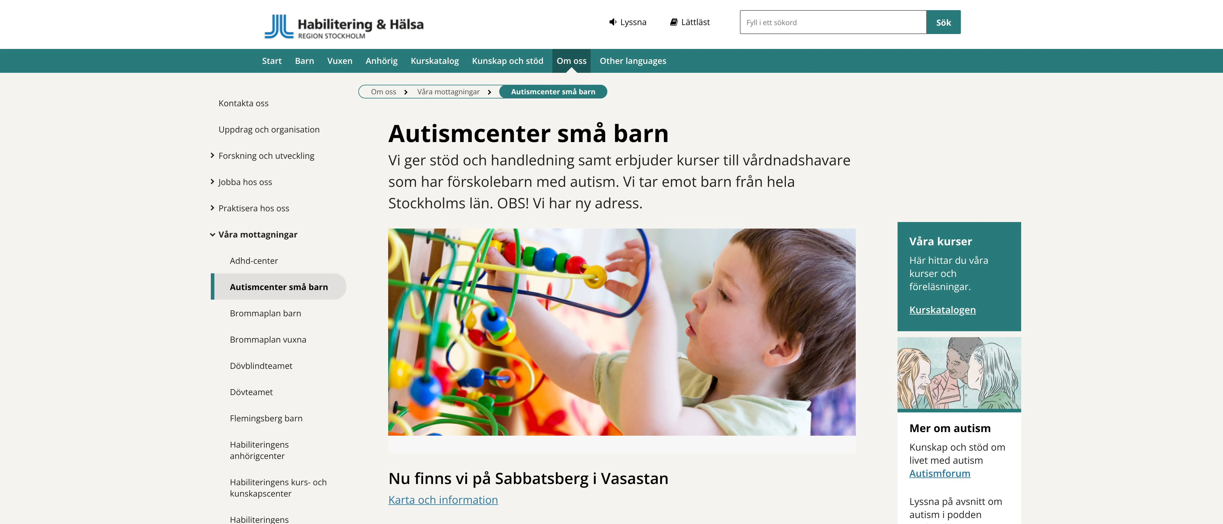 Autismcenter små barn, Habilitering och Hälsa