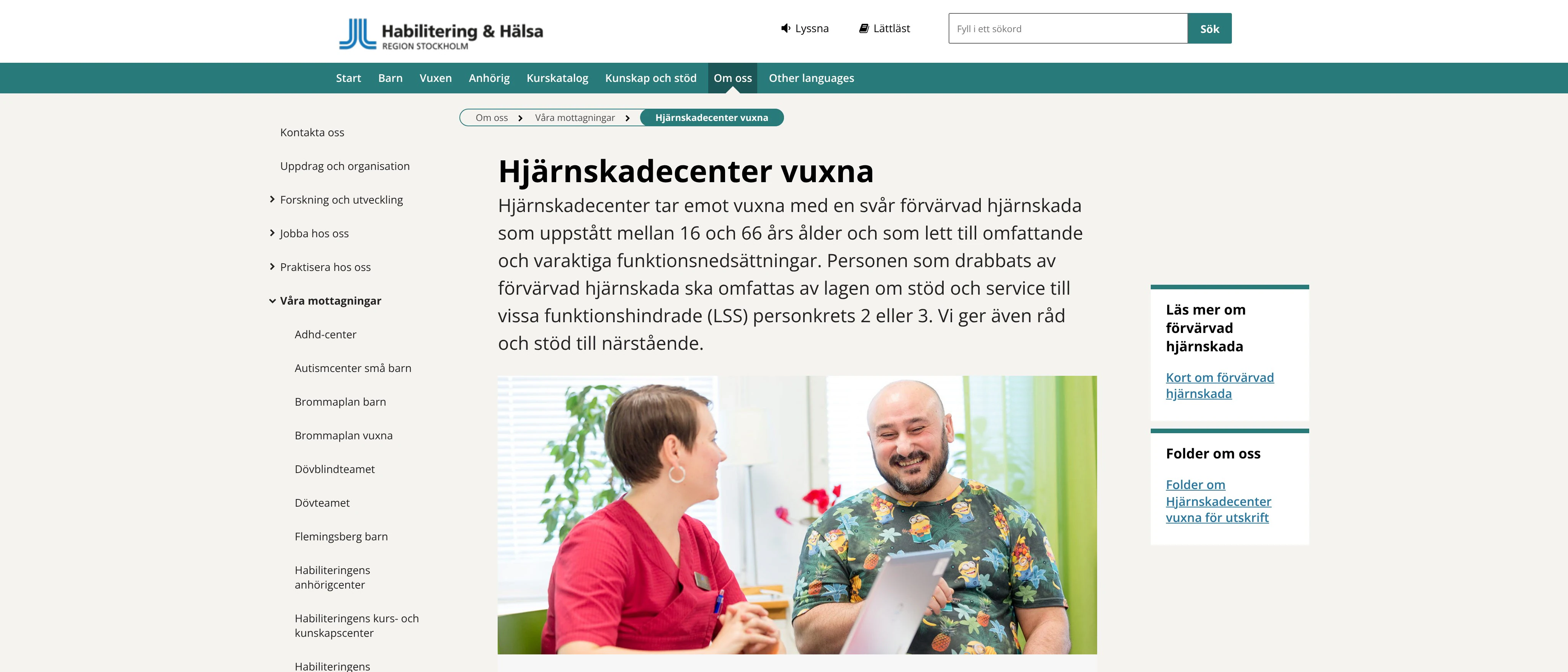 Hjärnskadecenter vuxna, Habilitering och Hälsa