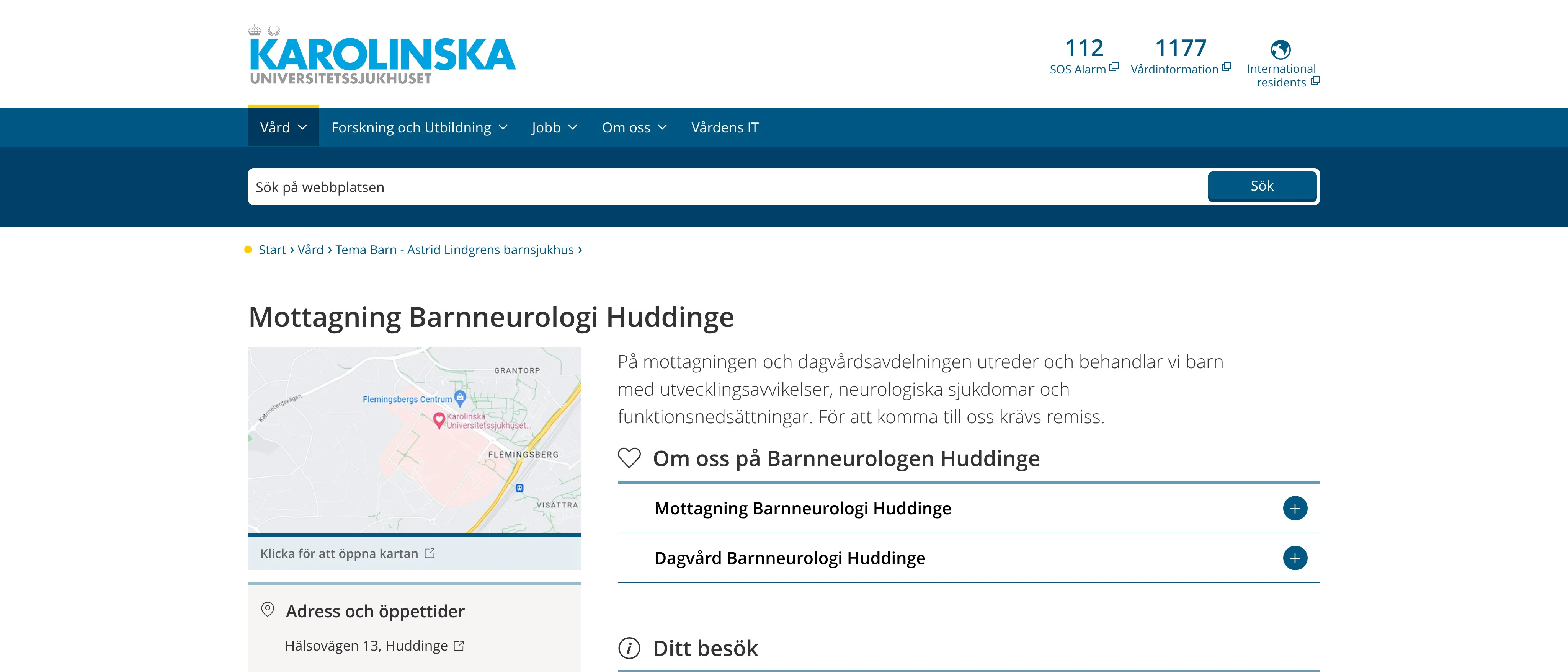 Mottagning Barnneurologi Huddinge, Karolinska Universitetssjukhuset