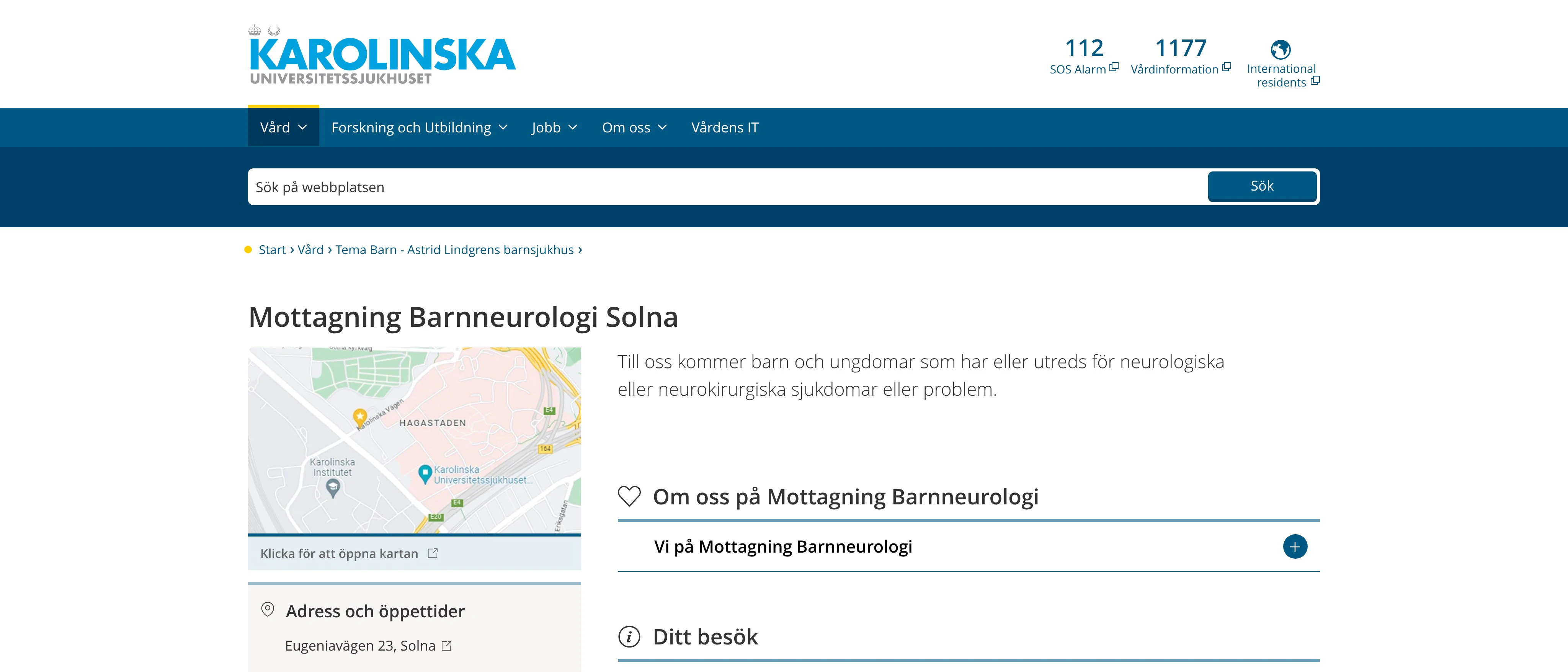 Mottagning Barnneurologi Solna, Karolinska Universitetssjukhuset