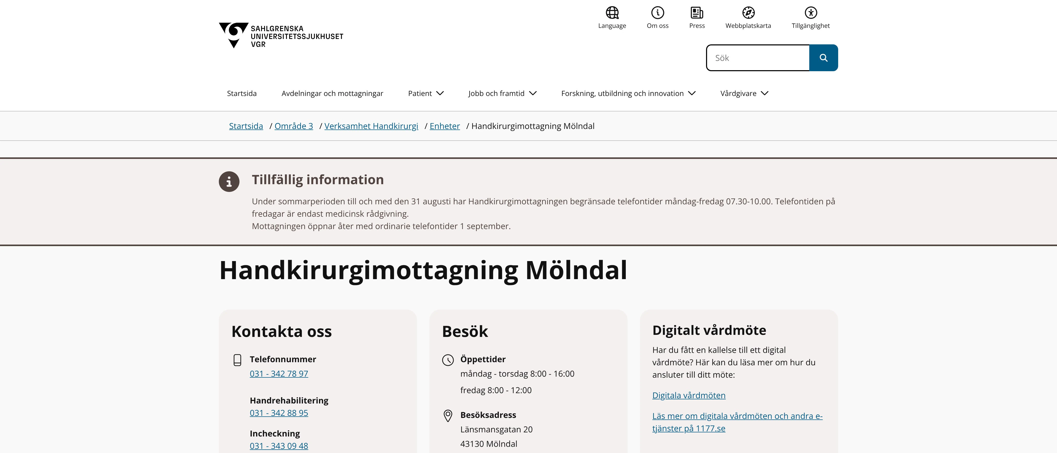 Handkirurgimottagning Mölndal, Mölndal