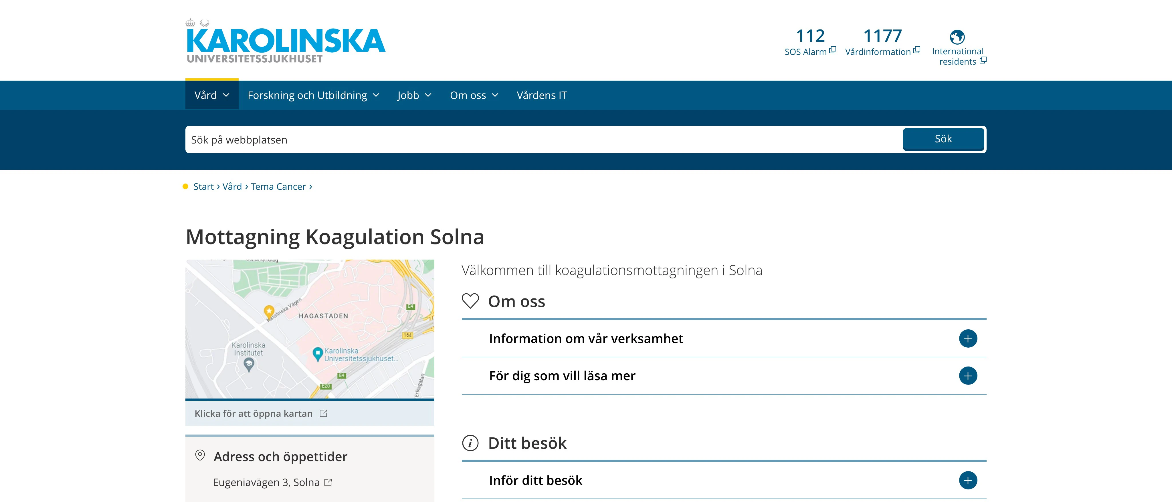 Mottagning Koagulation Solna, Karolinska Universitetssjukhuset