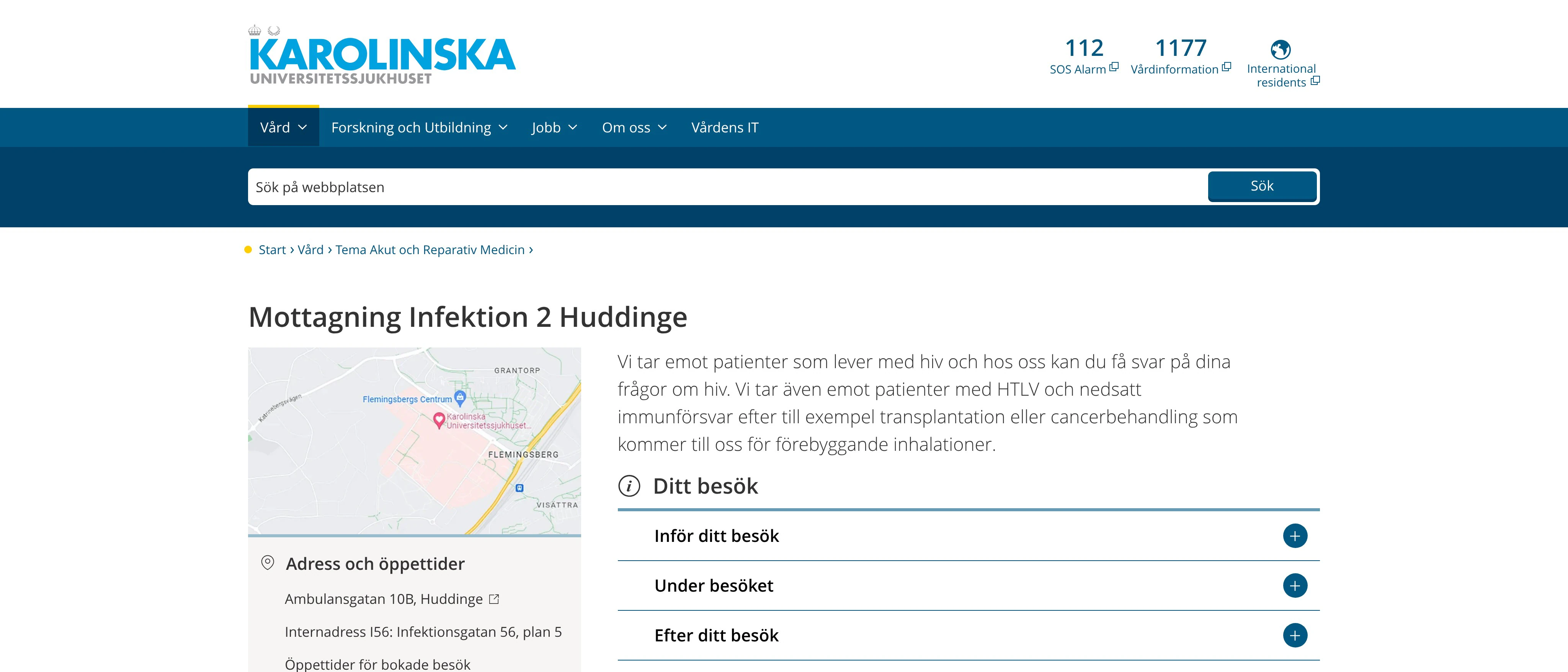 Mottagning Infektion 2 Huddinge, Karolinska Universitetssjukhuset