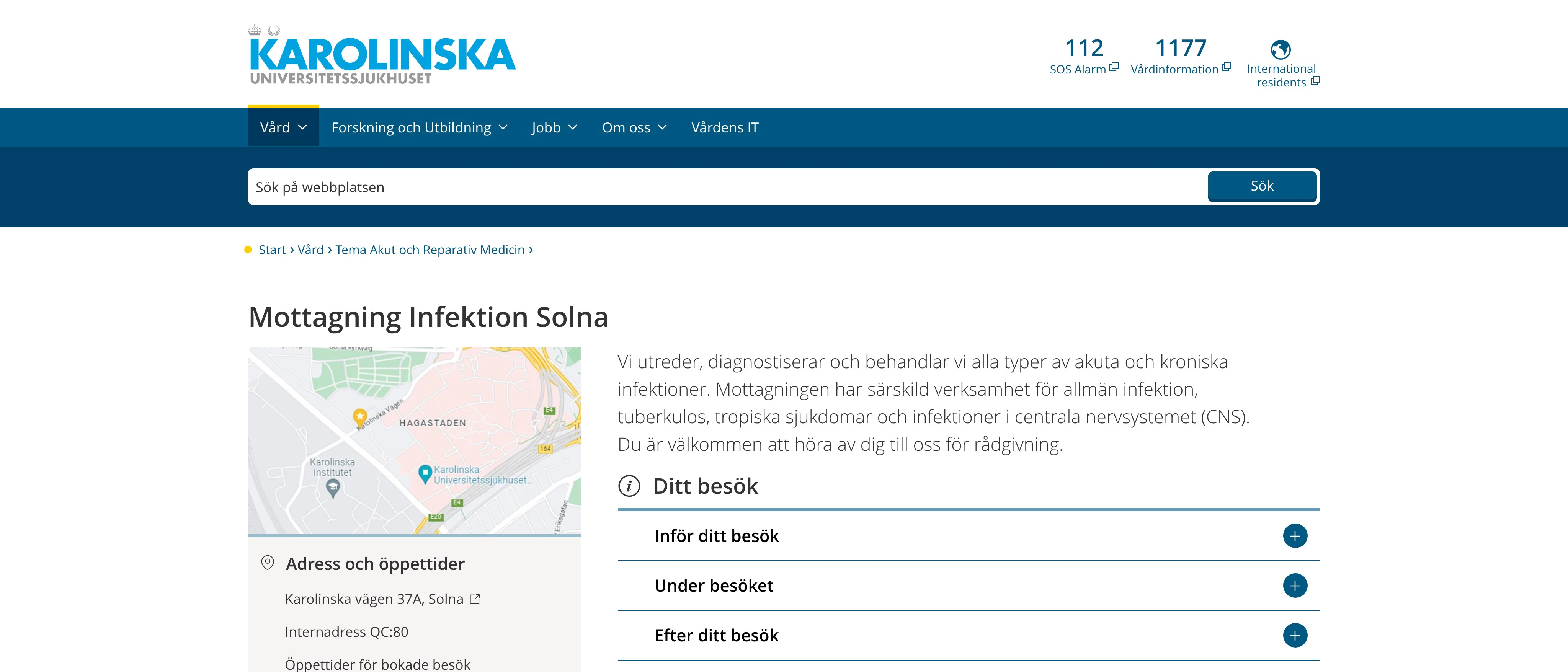 Mottagning Infektion Solna, Karolinska Universitetssjukhuset