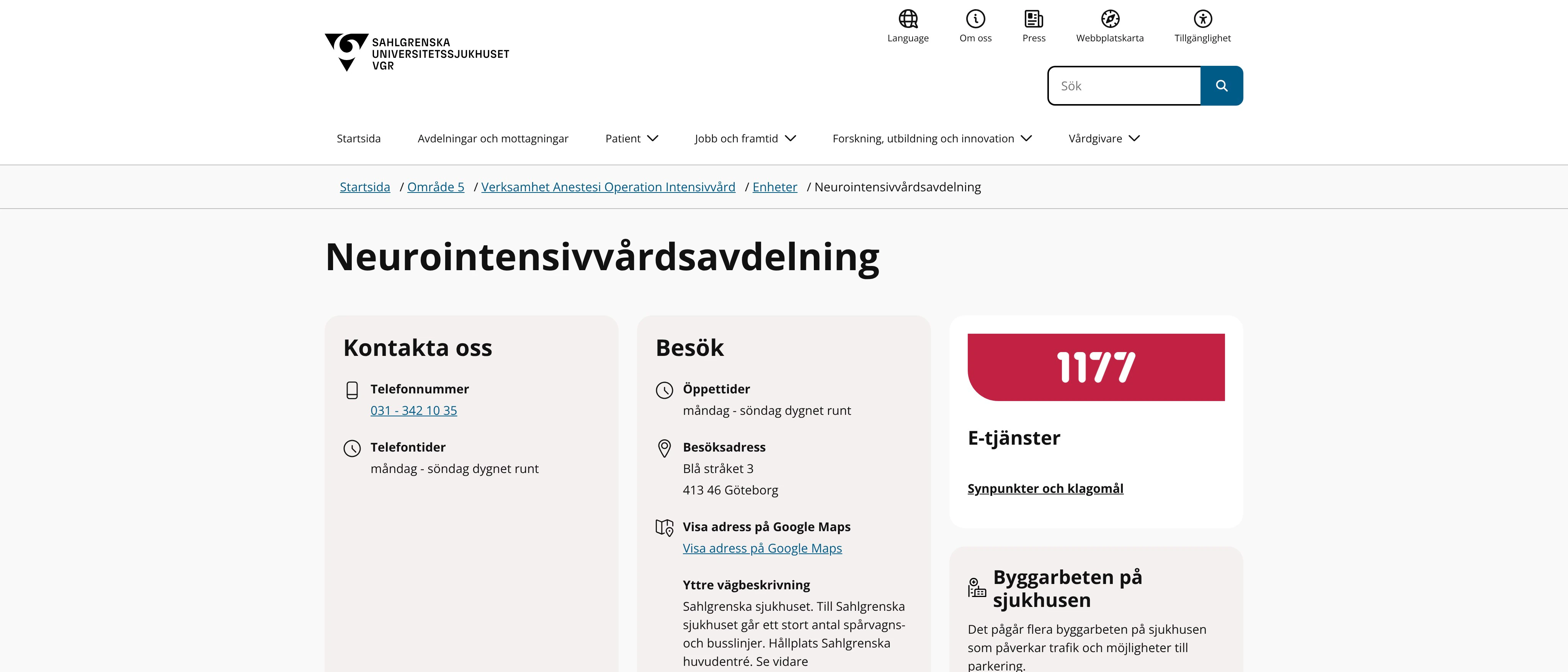Neurointensivvårdsavdelning, Göteborg