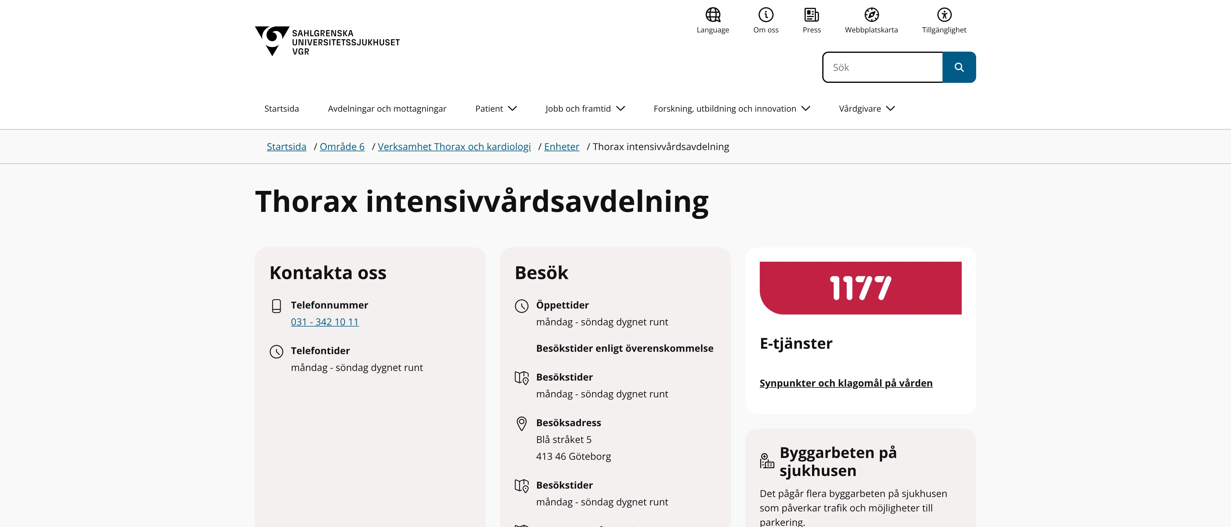 Thorax intensivvårdsavdelning, Göteborg