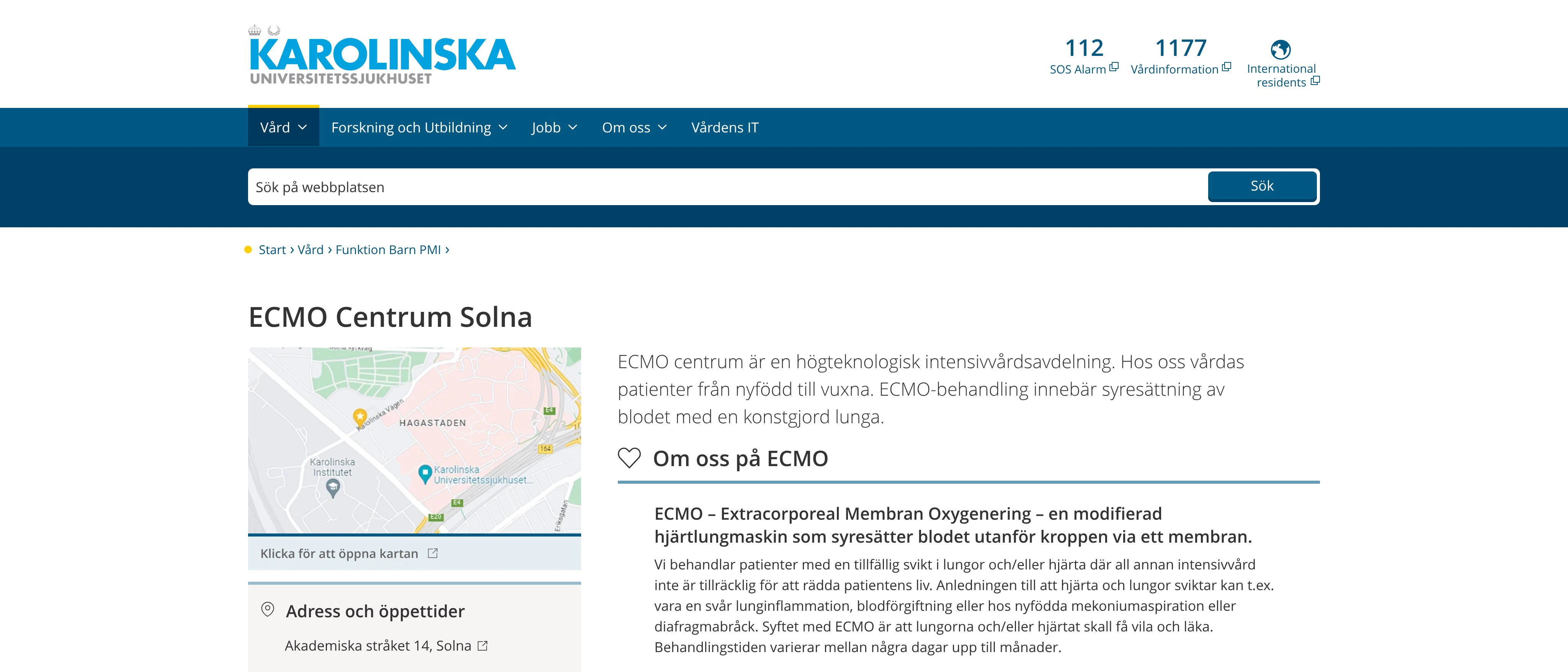 Vårdavdelning ECMO Solna, Karolinska Universitetssjukhuset