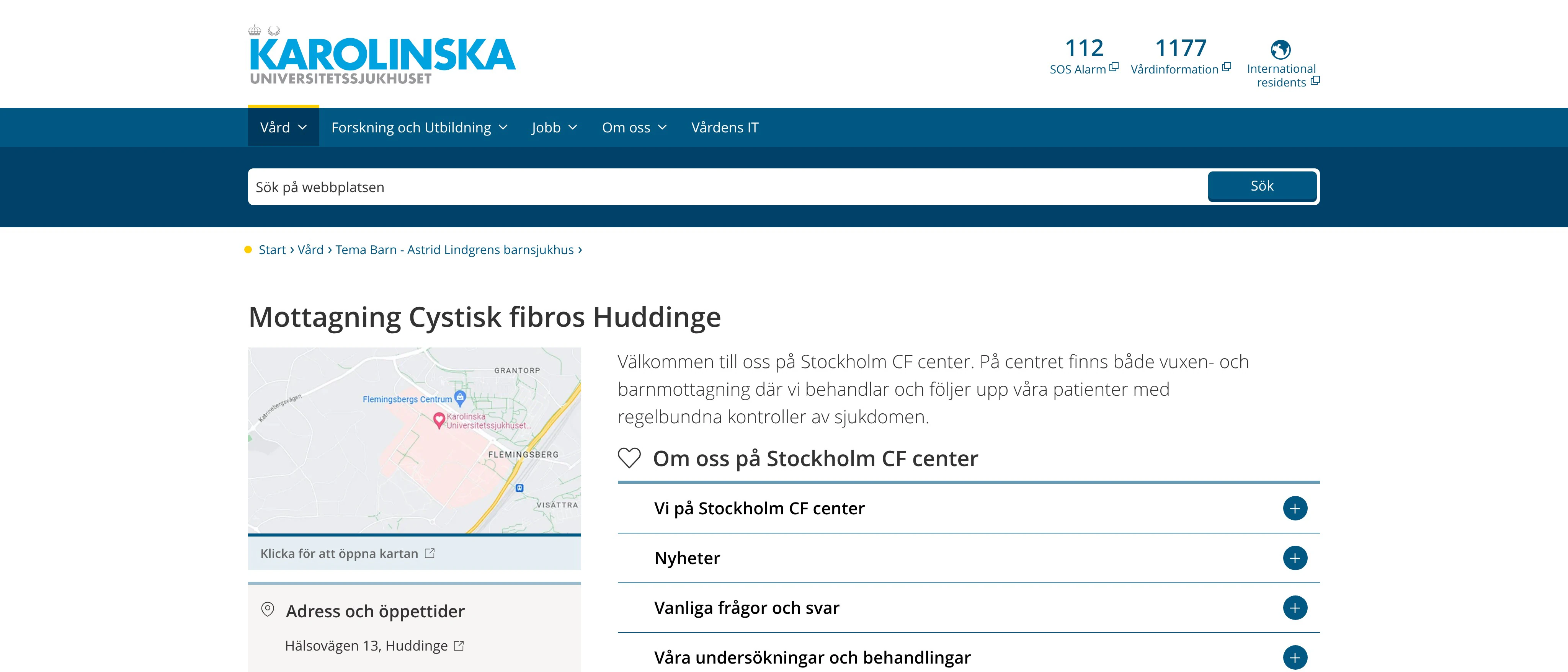 Mottagning Cystisk fibros Huddinge, Karolinska Universitetssjukhuset
