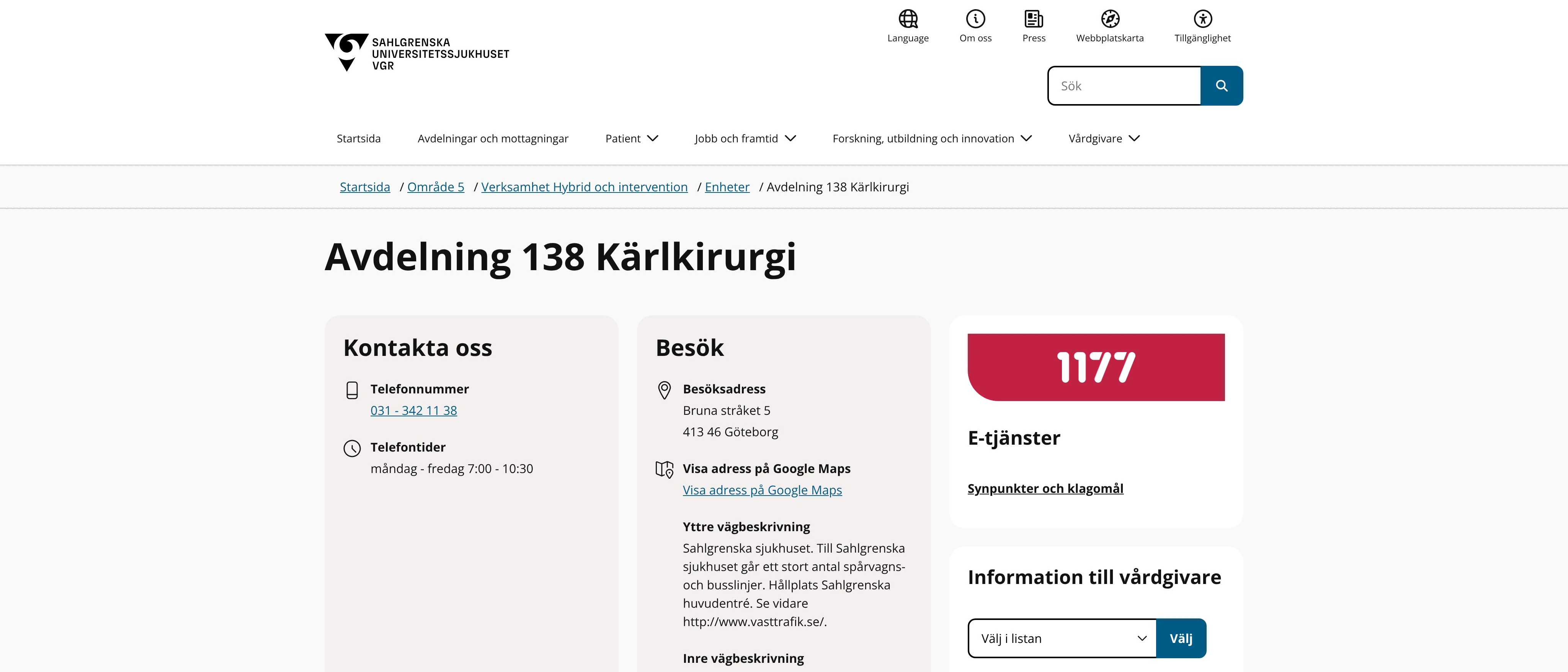 Avdelning 138 kärlkirurgi, Göteborg