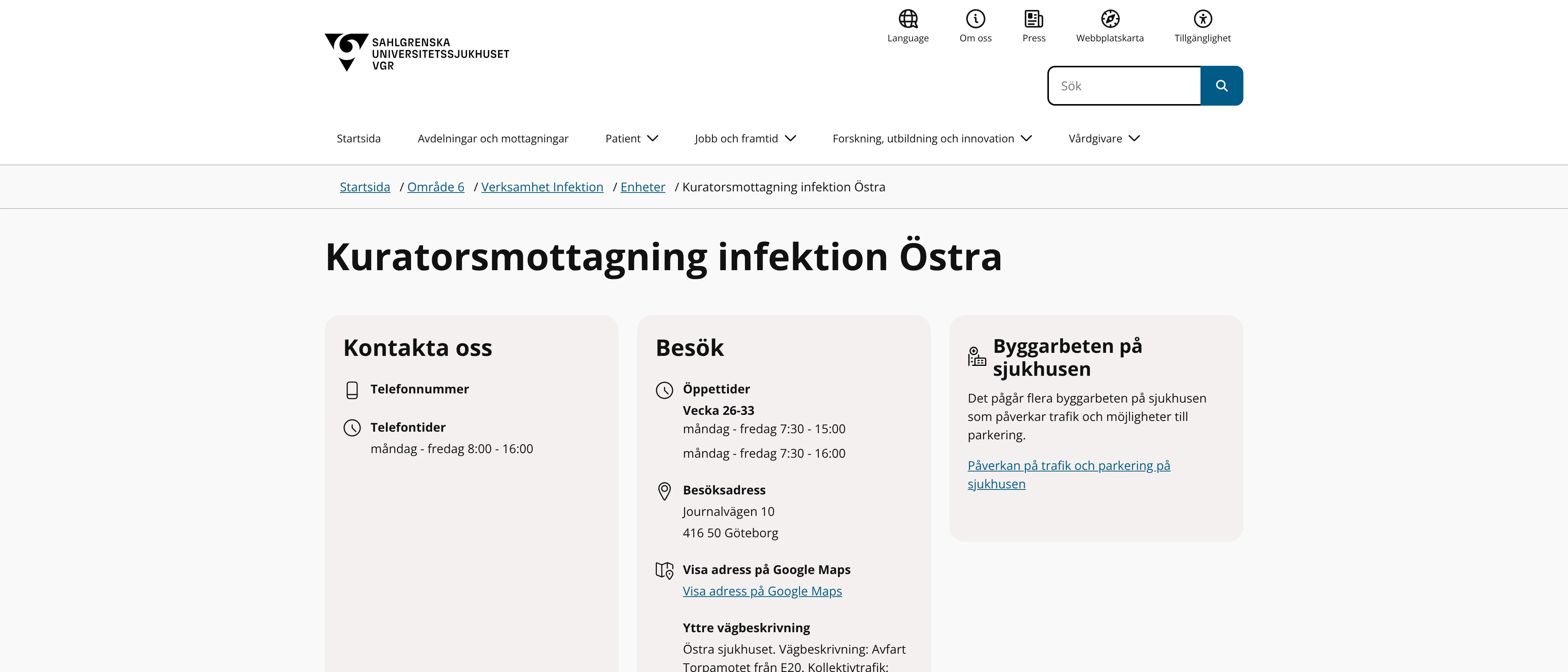 Kuratorsmottagning infektion Östra, Göteborg