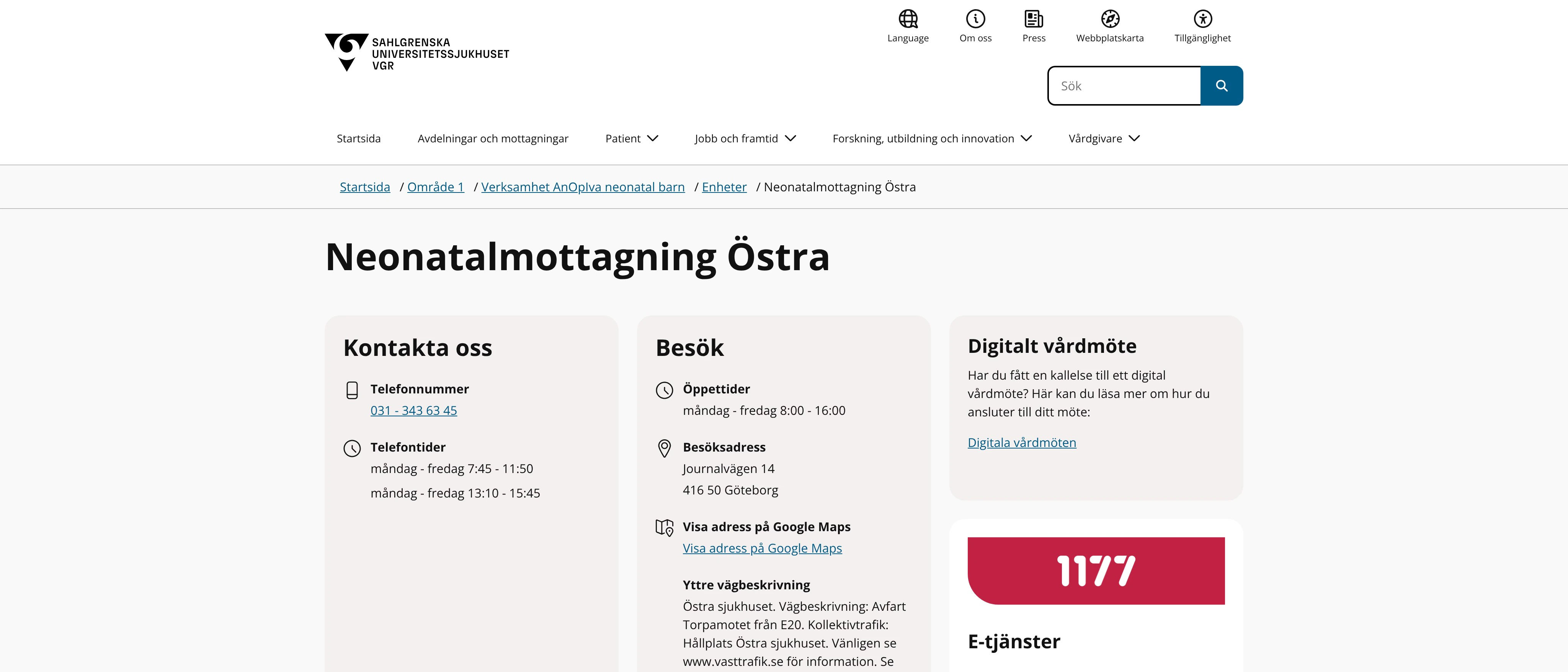 Neonatalmottagning Östra, Göteborg
