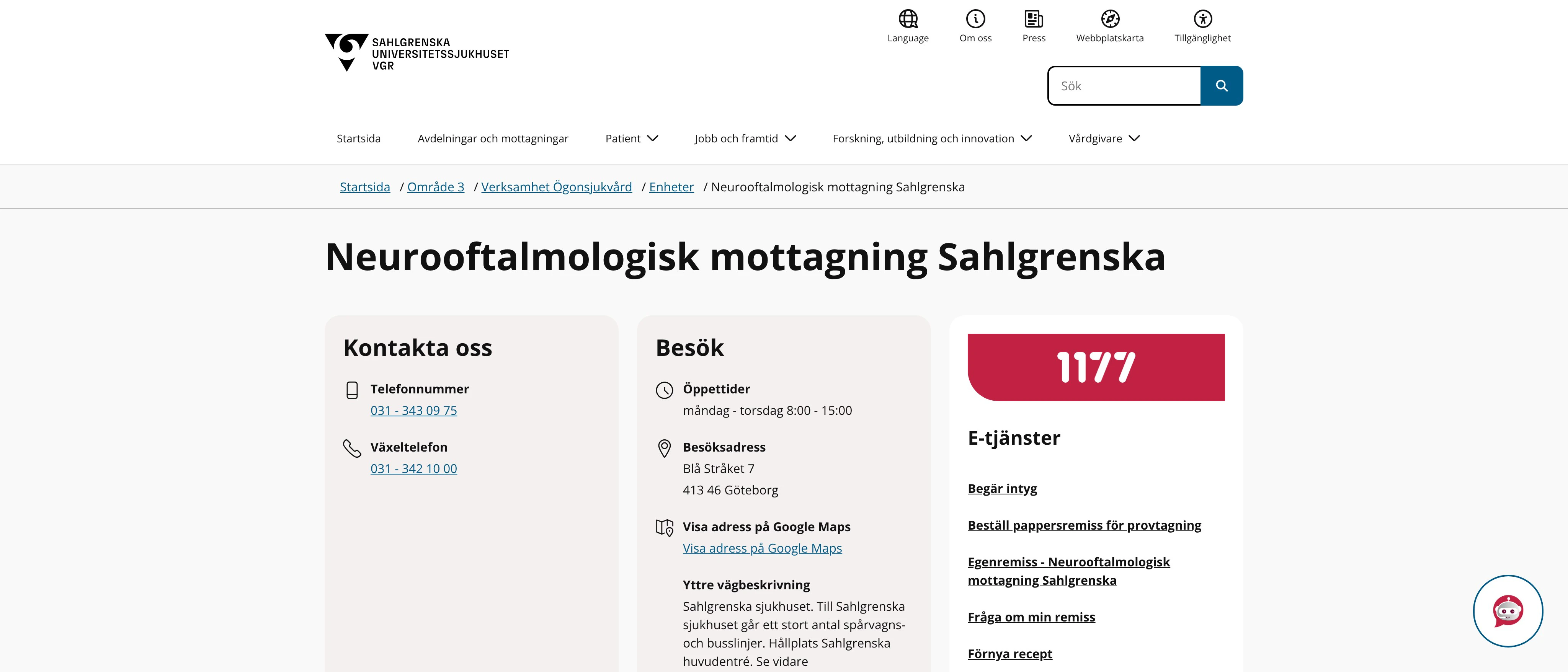 Neurooftalmologisk mottagning Sahlgrenska, Göteborg