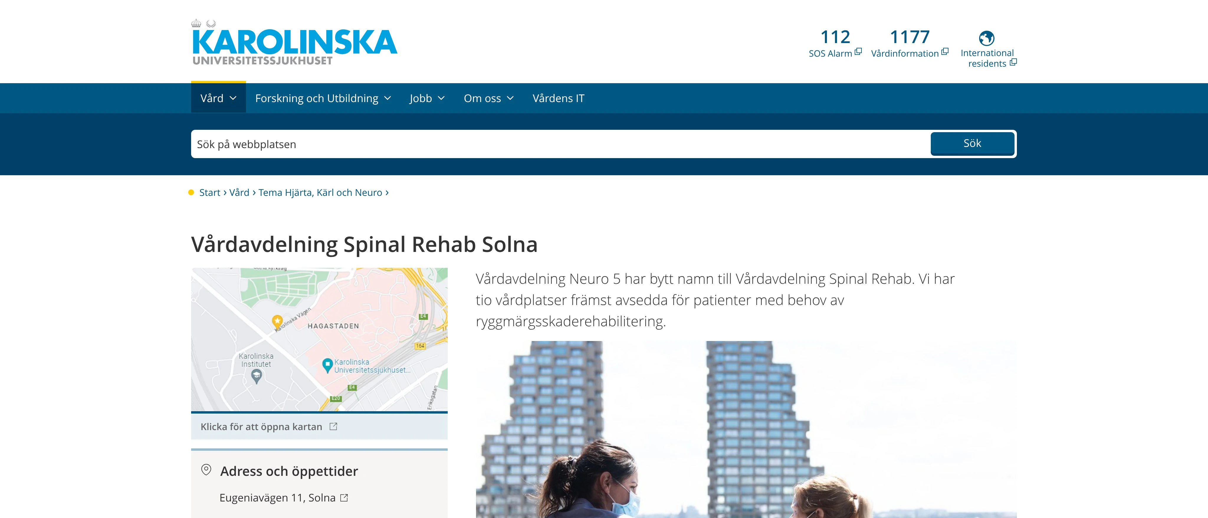 Vårdavdelning Spinal Rehab Solna, Karolinska Universitetssjukhuset