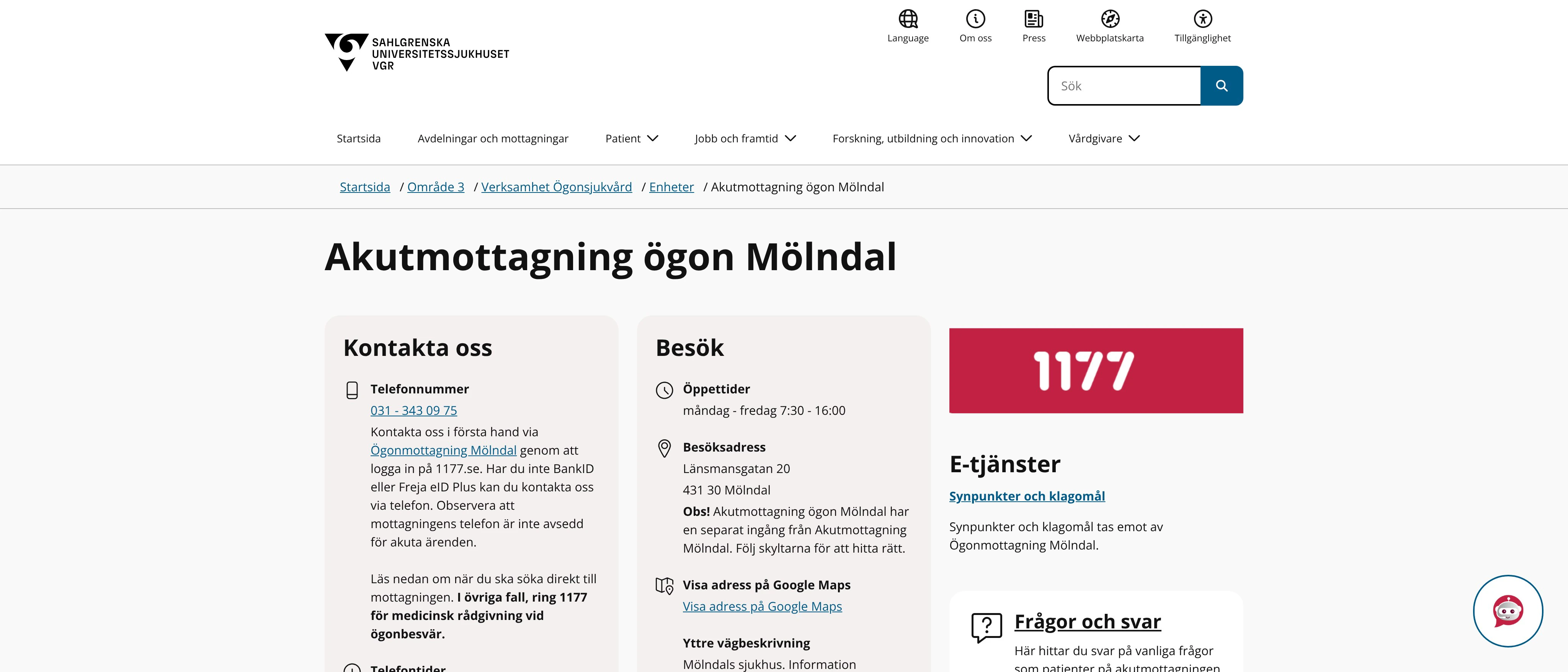 Akutmottagning ögon Mölndal, Mölndal