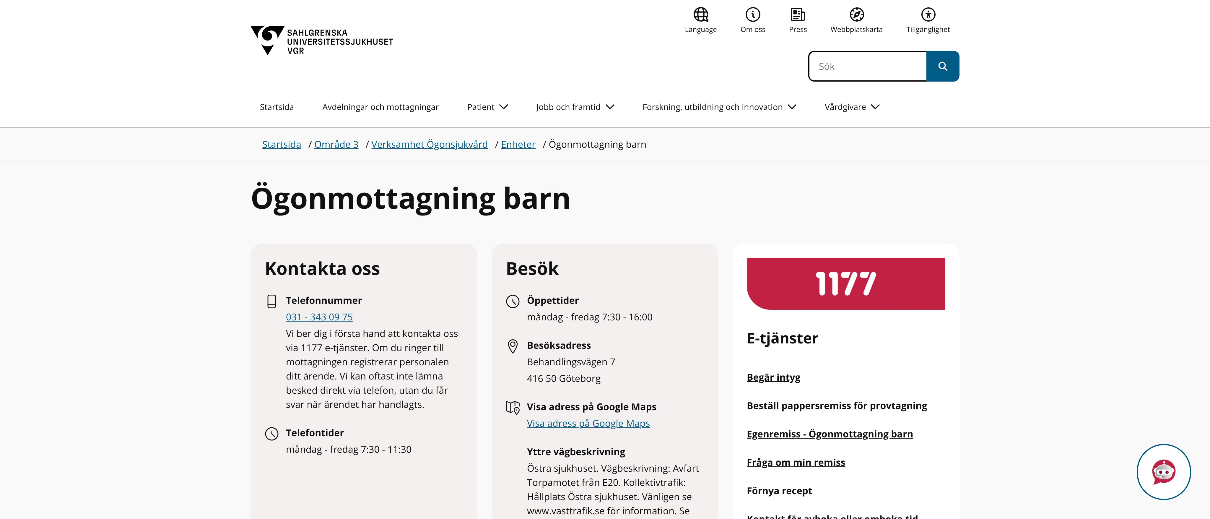 Ögonmottagning barn, Göteborg