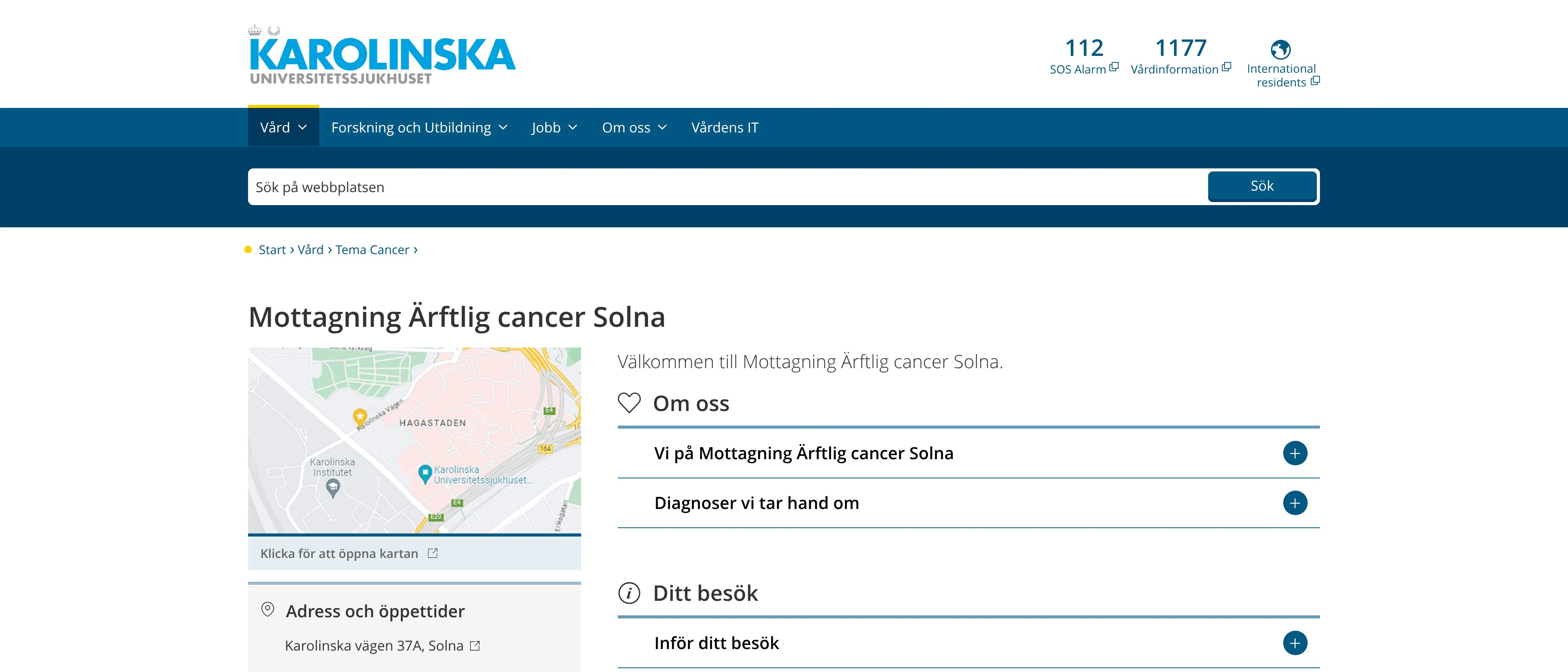 Mottagning Ärftlig Cancer Solna, Karolinska Universitetssjukhuset
