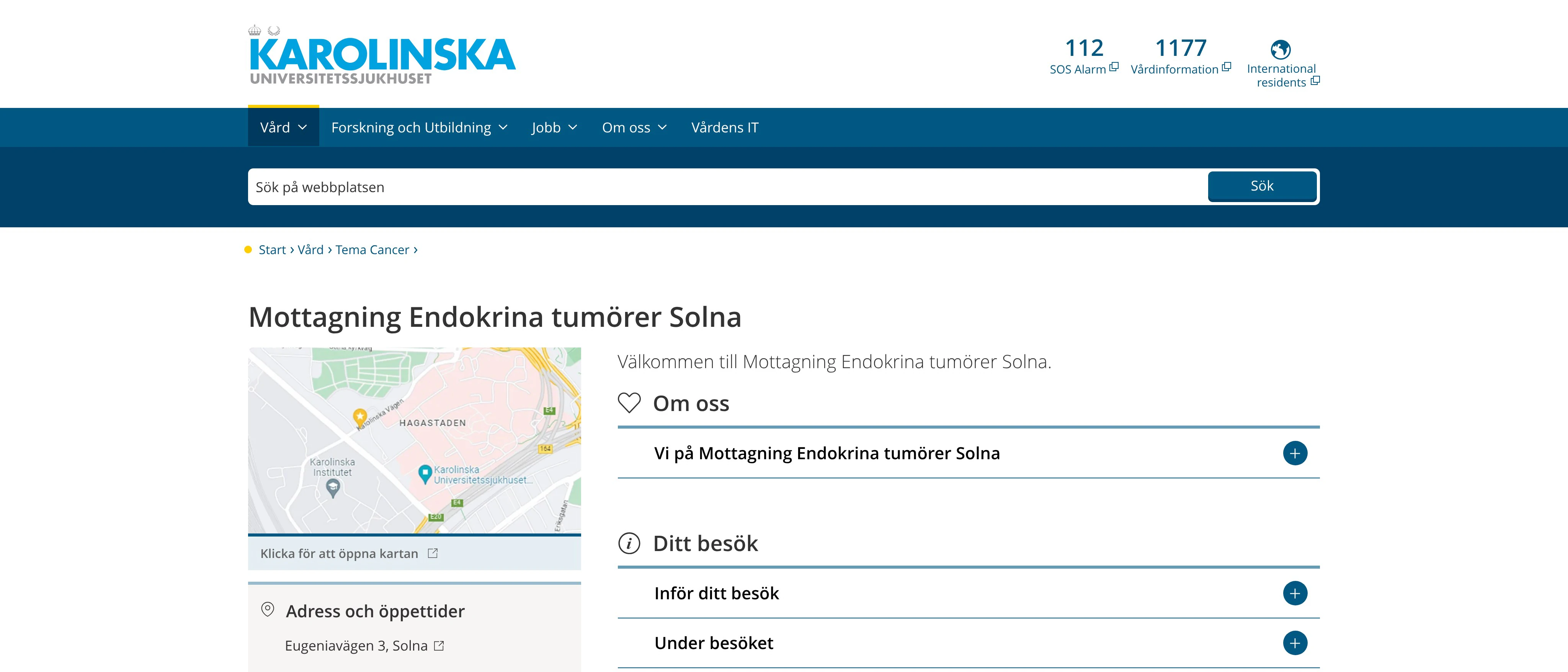 Mottagning Endokrina tumörer Solna, Karolinska Universitetssjukhuset