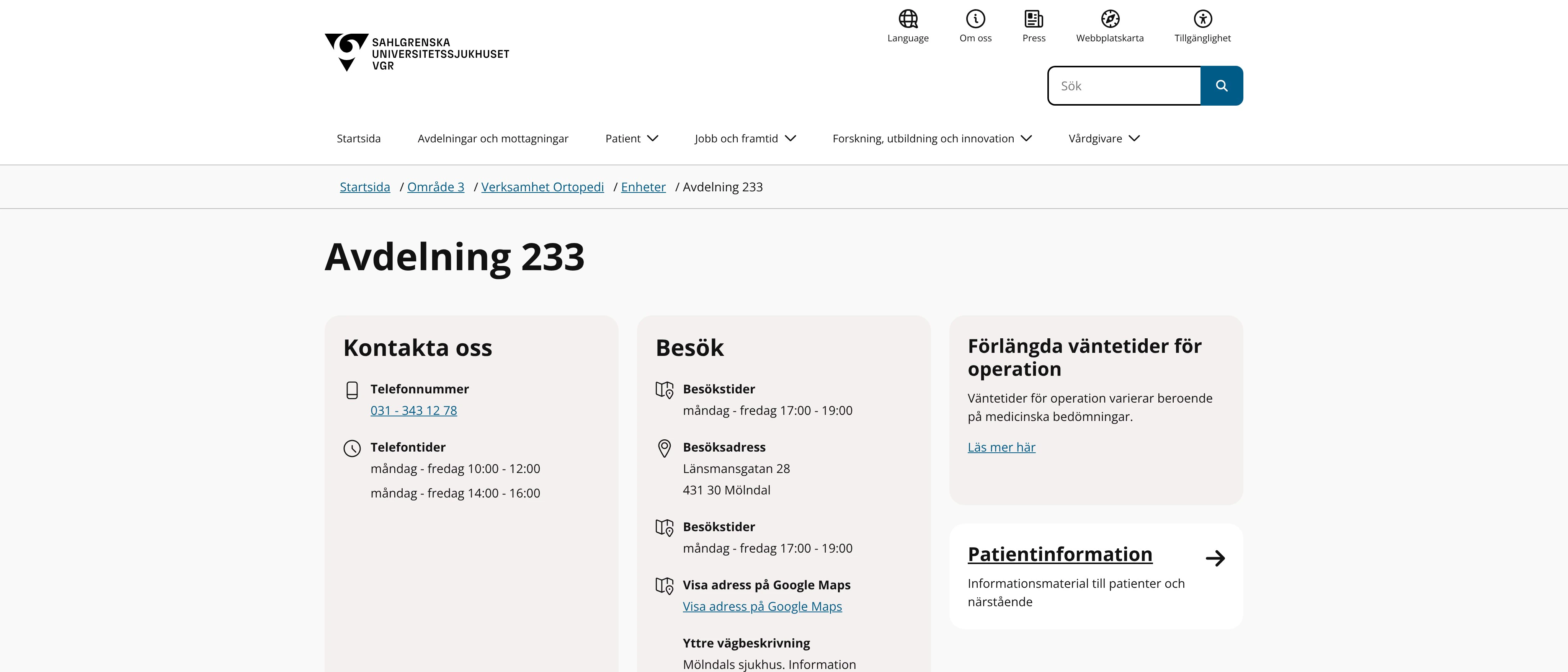 Avdelning 233, Mölndal