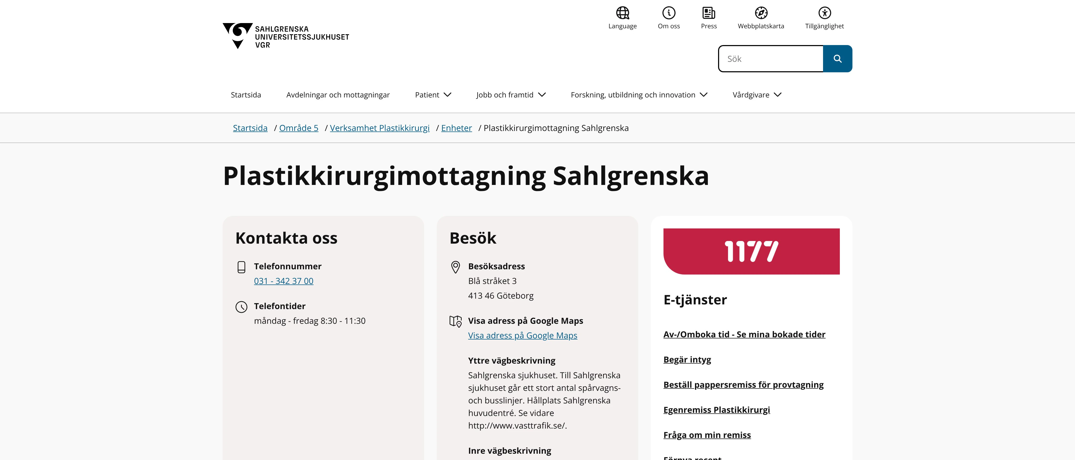 Plastikkirurgimottagning Sahlgrenska, Göteborg