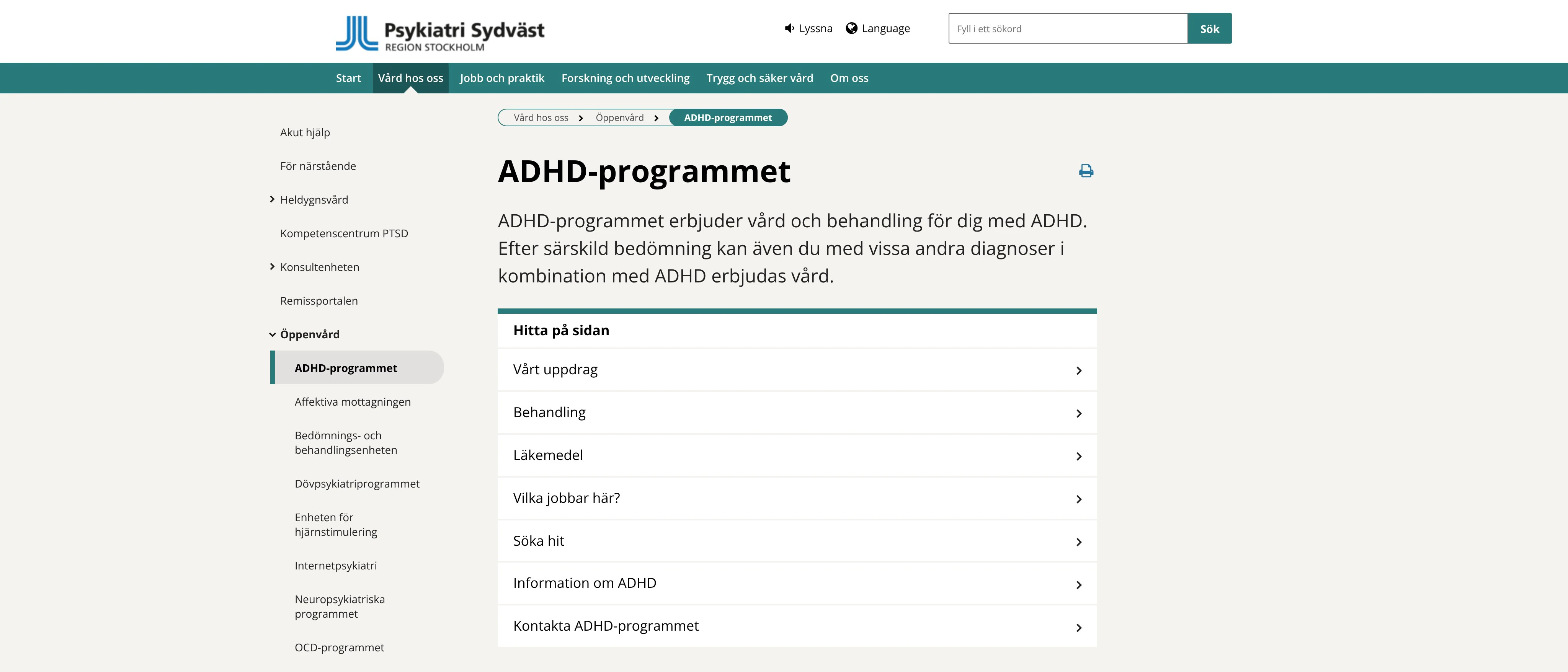 ADHD-programmet, Psykiatri Sydväst