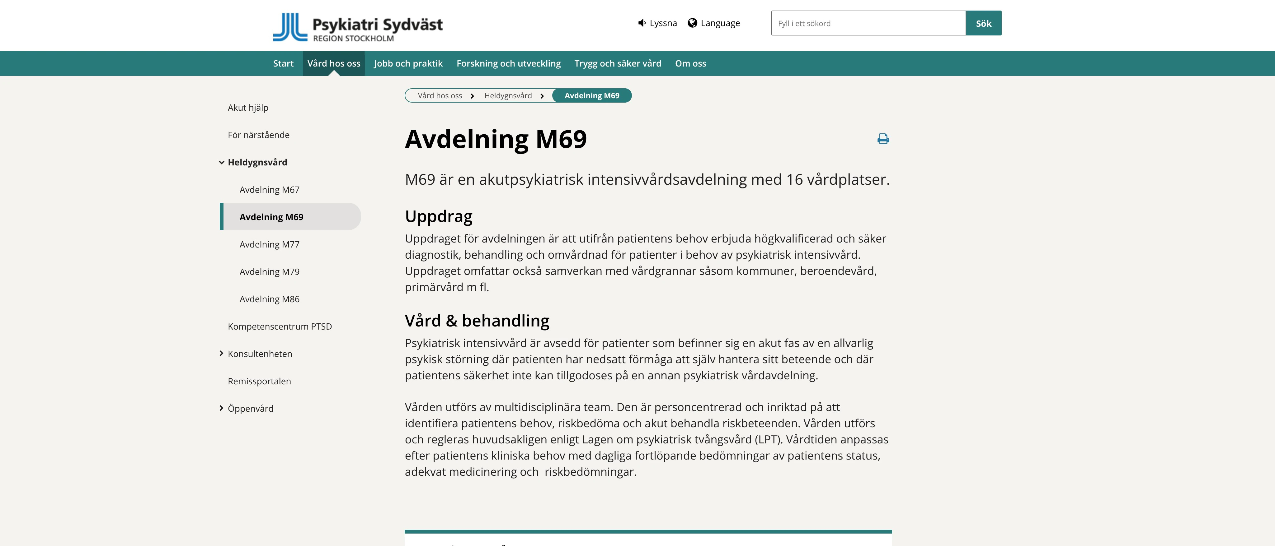 Avdelning M69, Psykiatri Sydväst