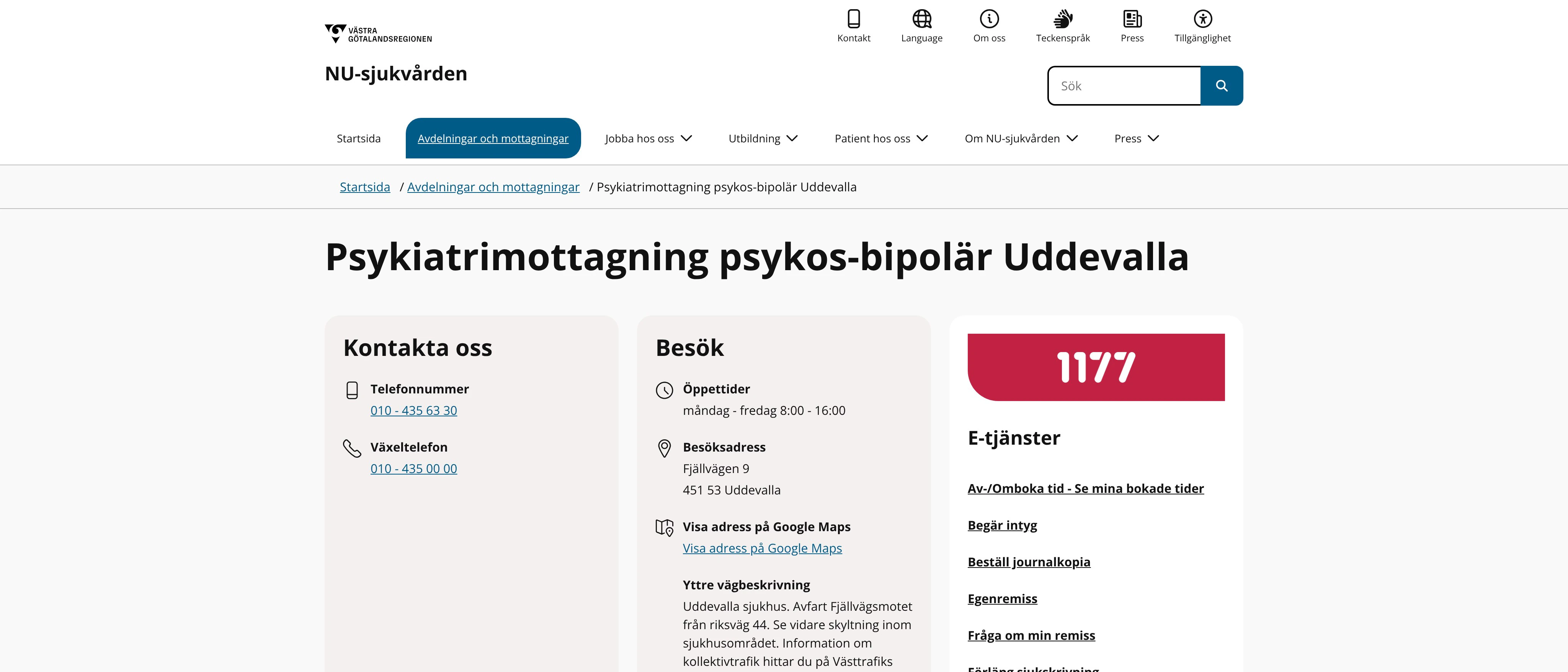 Psykiatrimottagning psykos-bipolär  Uddevalla Sjukhus, Uddevalla