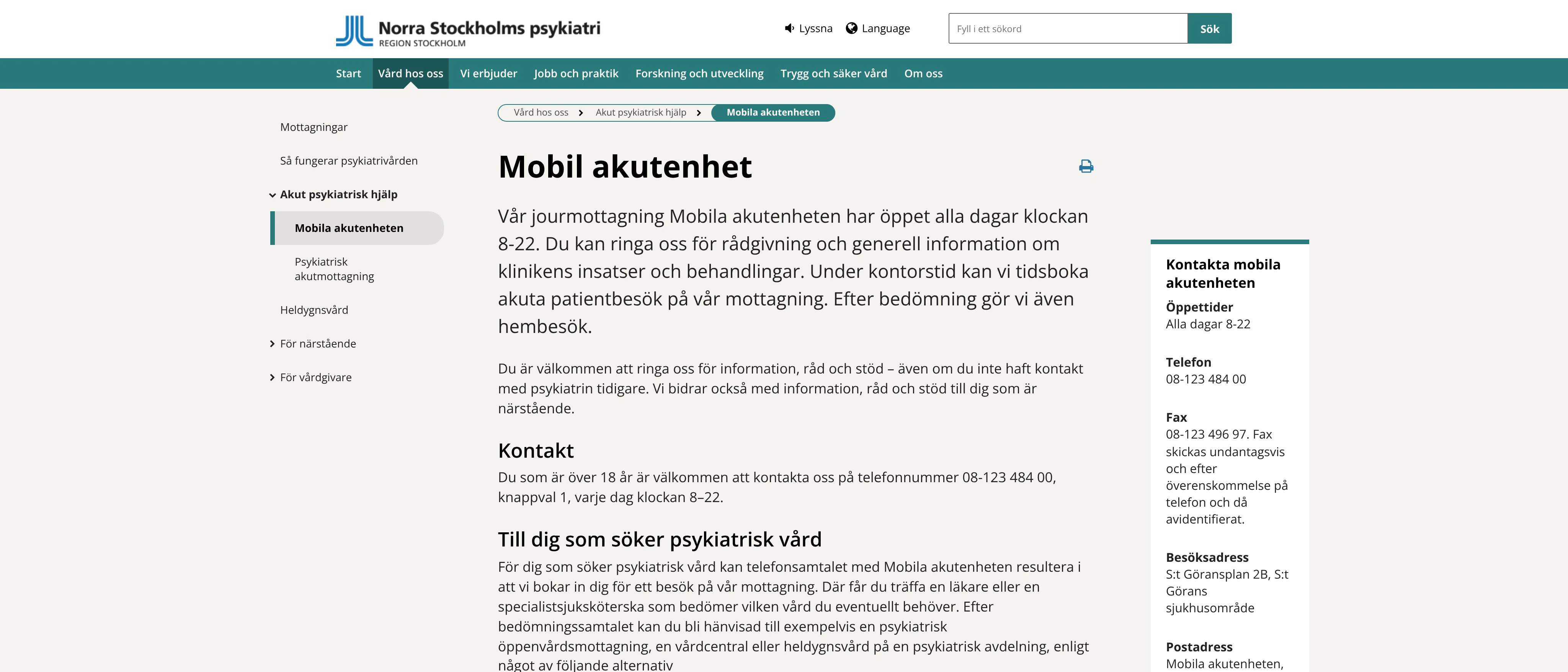 Mobil akutenhet Norra Stockholms psykiatri