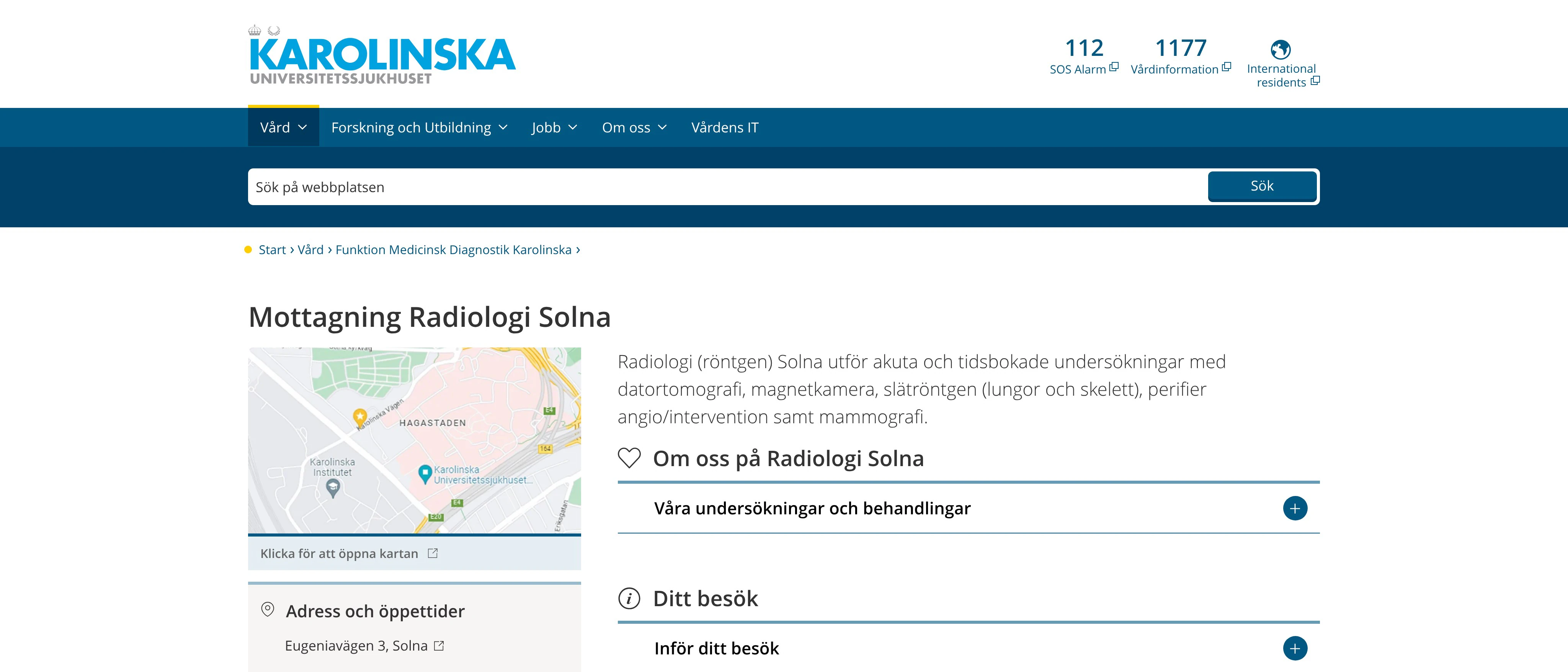 Mottagning Radiologi Solna, Karolinska Universitetssjukhuset