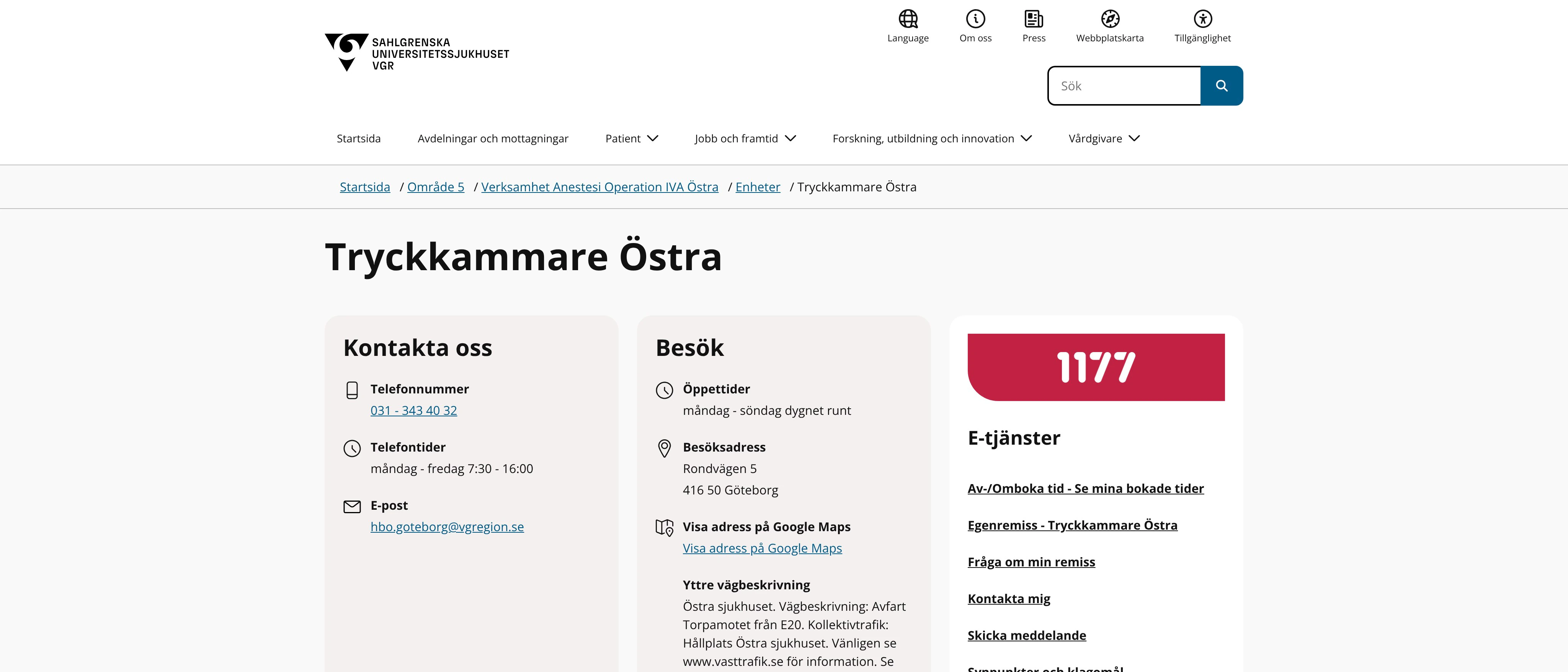 Tryckkammare Östra, Göteborg