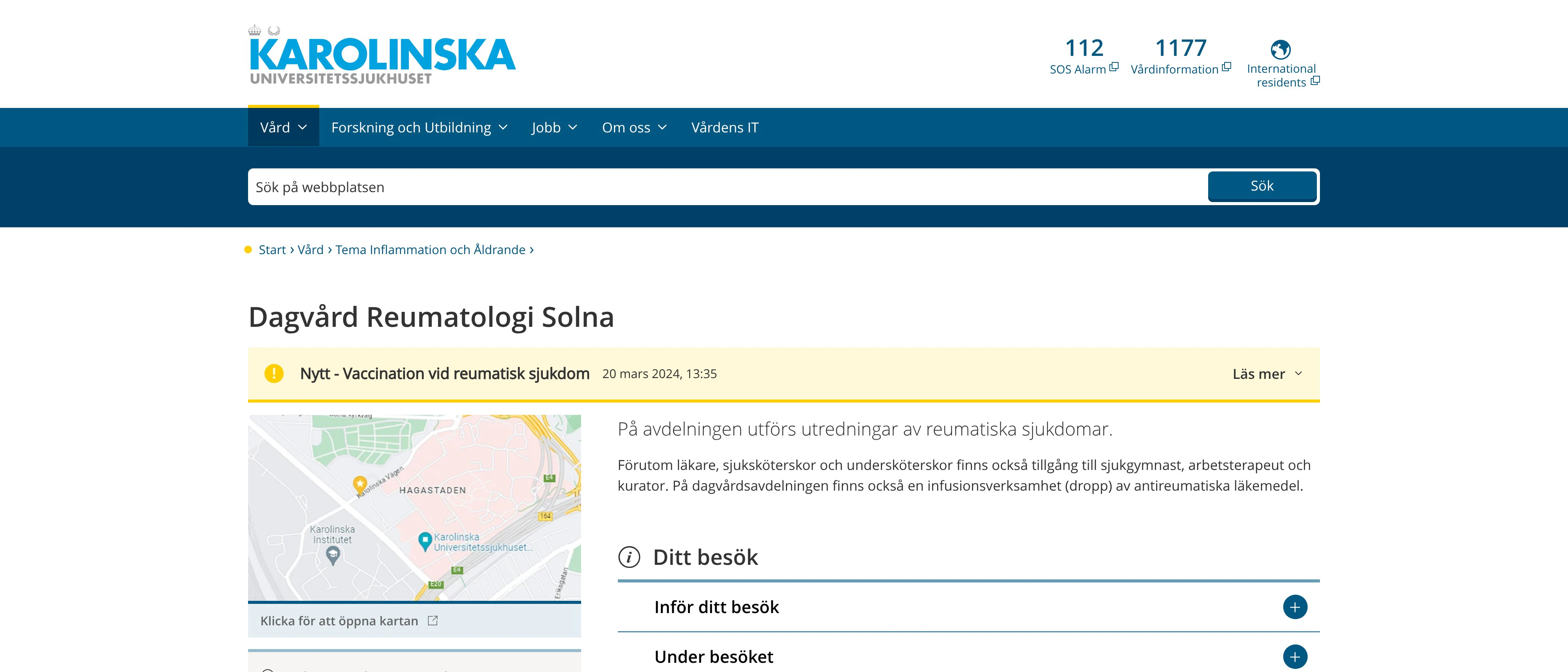 Dagvård Reumatologi Solna, Karolinska Universitetssjukhuset