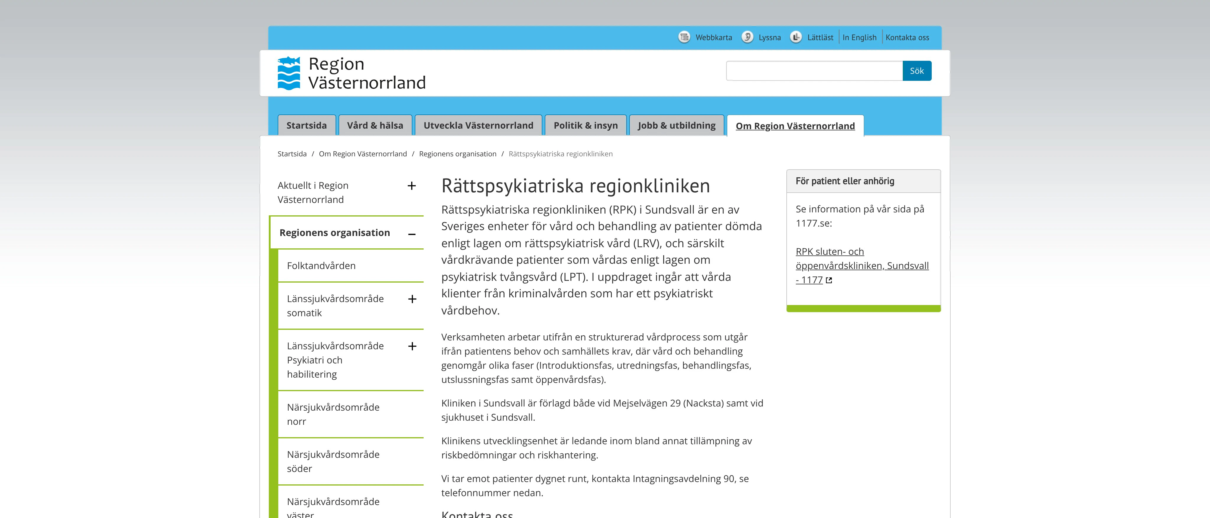 RPK sluten- och öppenvårdskliniken, Sundsvall